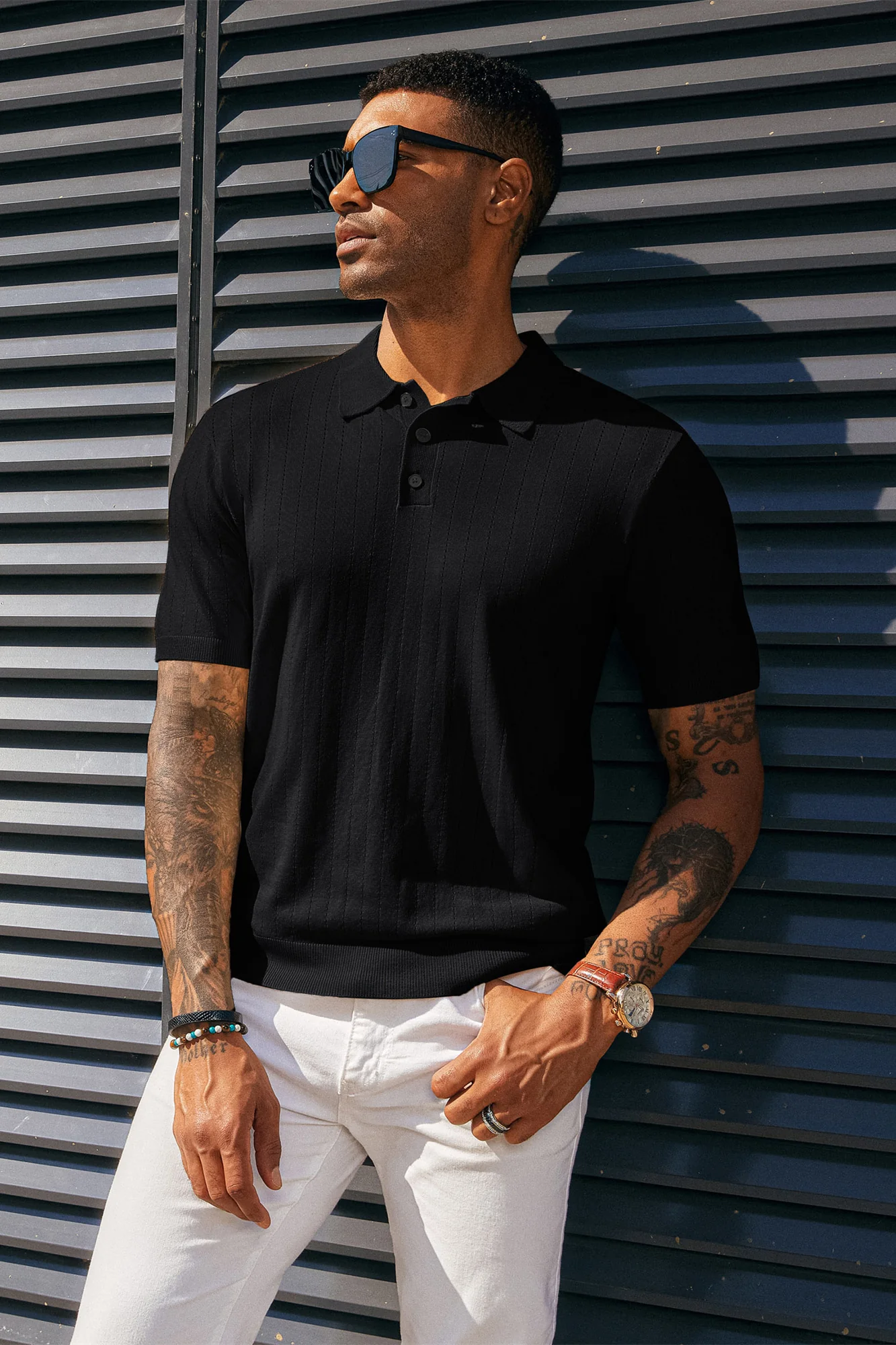 Men's Knit Polo Shirts Casual Short Sleeve Solid Button Down Pullover Polo T Shirts - Image 5