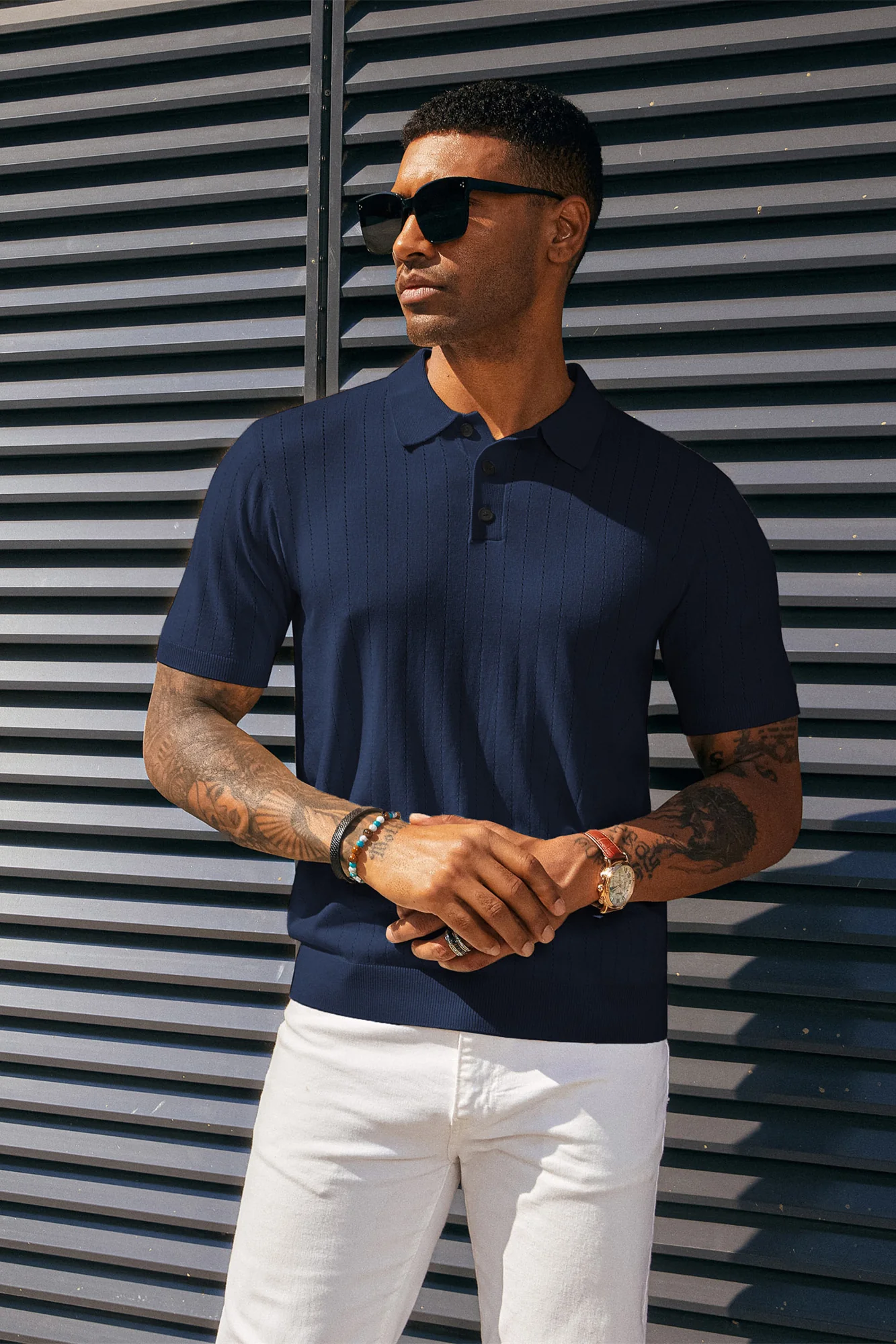 Men's Knit Polo Shirts Casual Short Sleeve Solid Button Down Pullover Polo T Shirts - Image 9