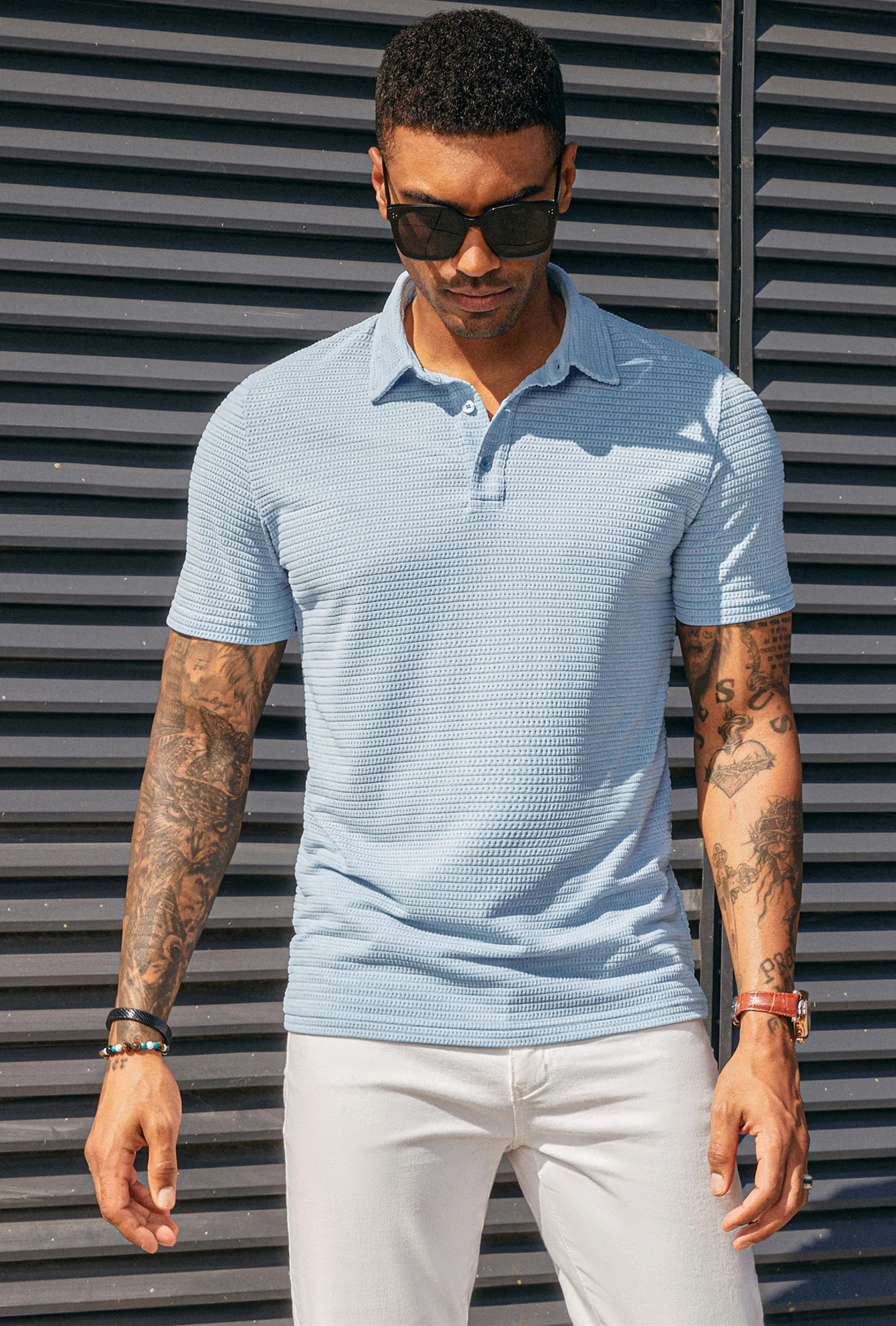 Men's Knit Polo Shirts Short Sleeve Casual Button Up Shirts Solid Collared Golf Shirts Tops - Image 14