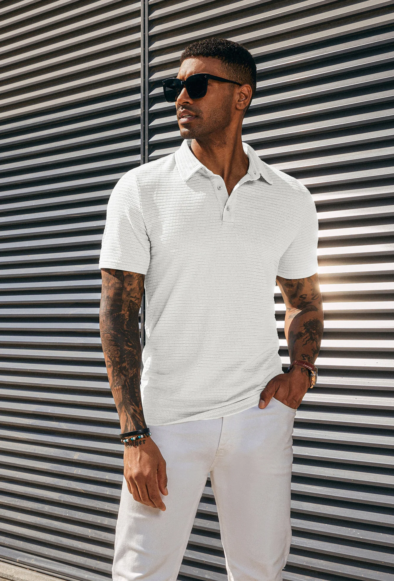 Men's Knit Polo Shirts Short Sleeve Casual Button Up Shirts Solid Collared Golf Shirts Tops - Image 2