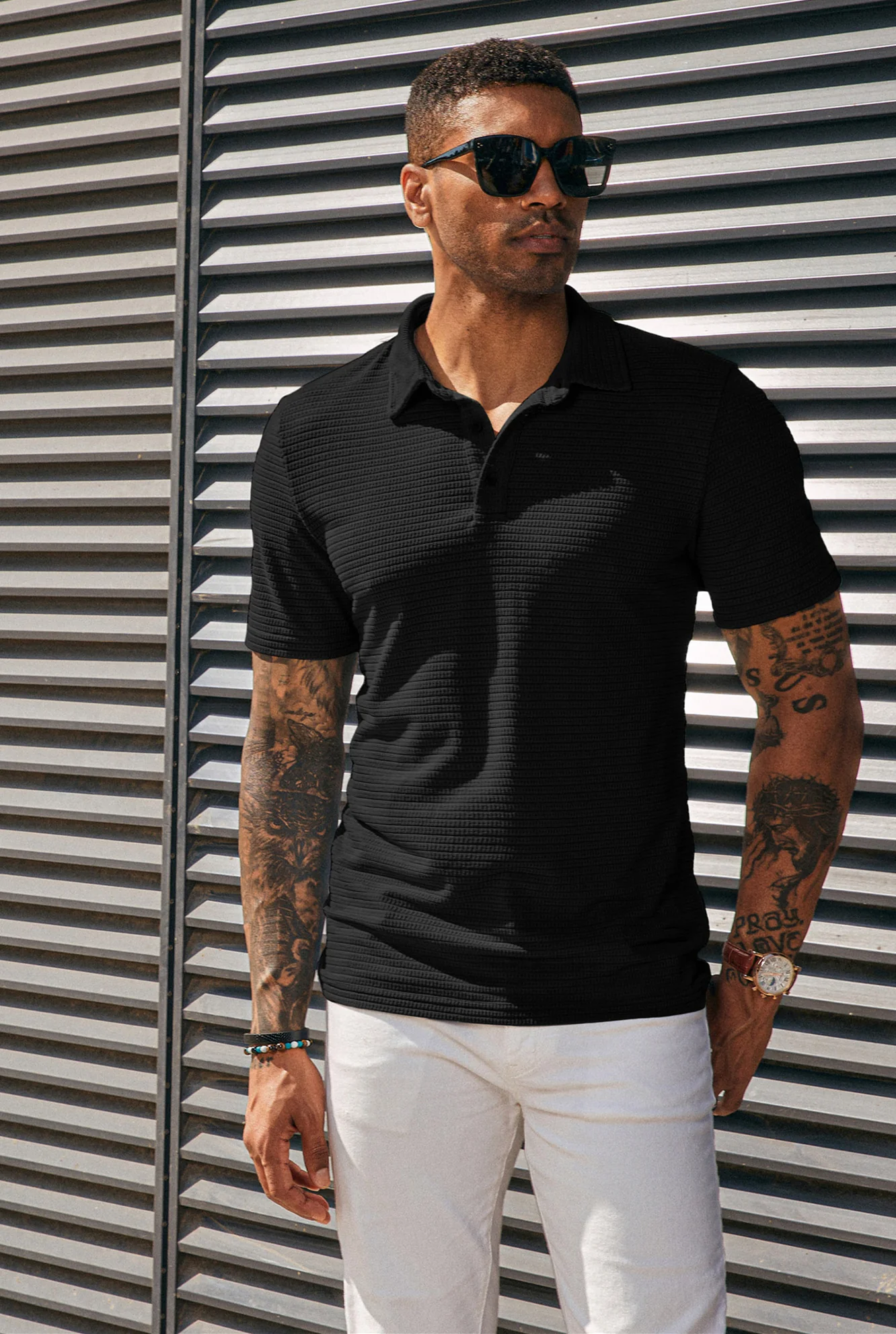 Men's Knit Polo Shirts Short Sleeve Casual Button Up Shirts Solid Collared Golf Shirts Tops - Image 4