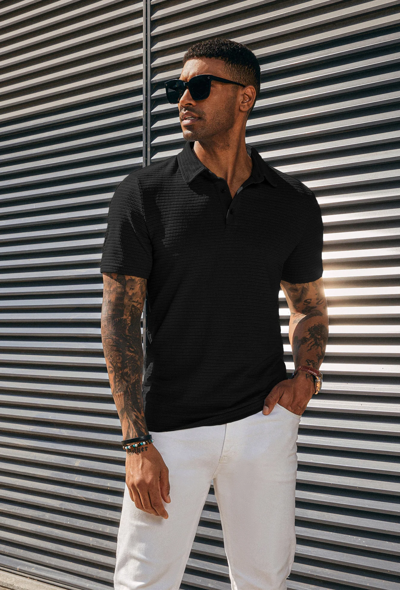 Men's Knit Polo Shirts Short Sleeve Casual Button Up Shirts Solid Collared Golf Shirts Tops - Image 5