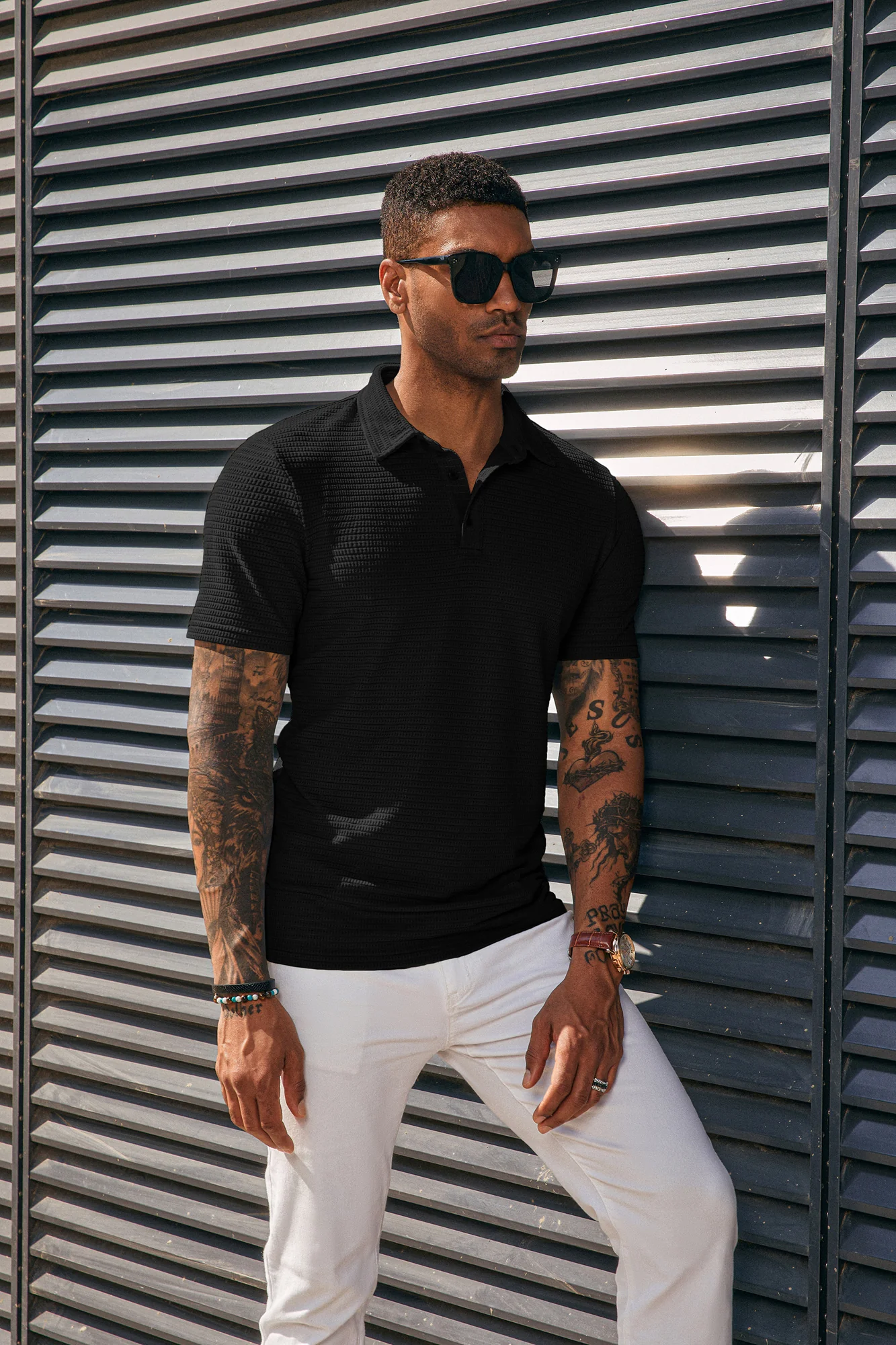 Men's Knit Polo Shirts Short Sleeve Casual Button Up Shirts Solid Collared Golf Shirts Tops - Image 6