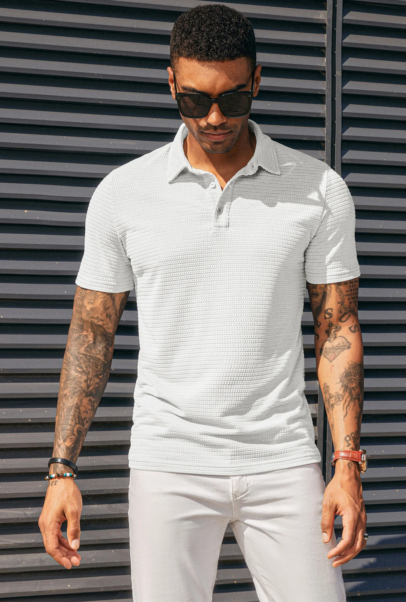 Men's Knit Polo Shirts Short Sleeve Casual Button Up Shirts Solid Collared Golf Shirts Tops - Image 8