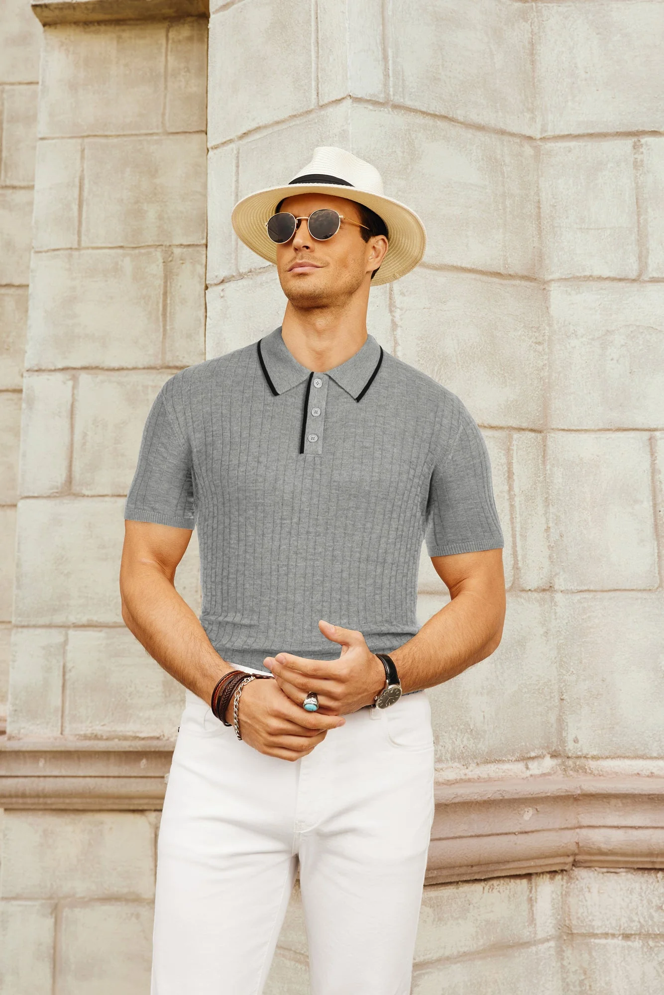 Mens Knitted Polo Shirts Short Sleeve Texture Golf Polo Pullover Shirts Casual Breathable Polo Shirts - Image 16