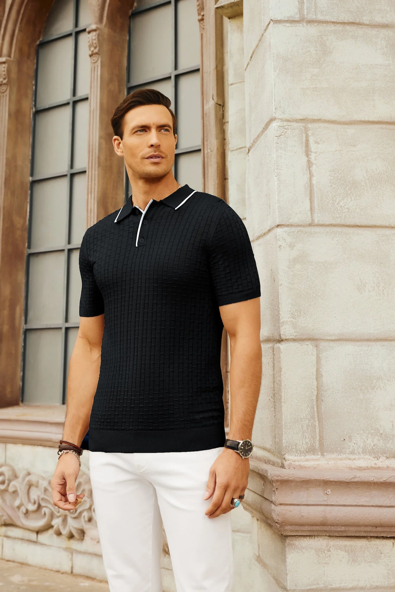 Mens Knitted Polo Shirts Short Sleeve Texture Golf Polo Pullover Shirts Casual Breathable Polo Shirts - Image 21