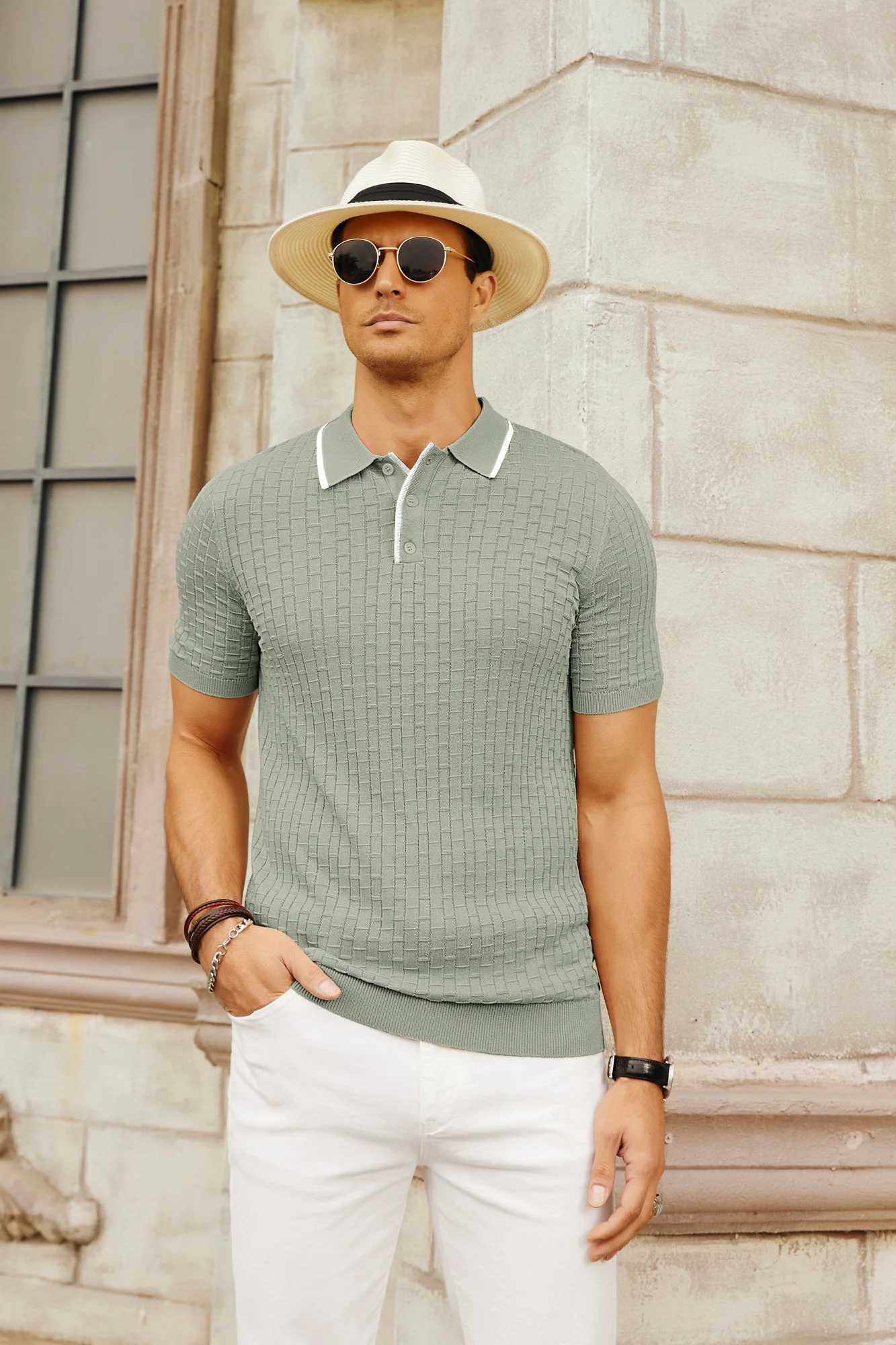Mens Knitted Polo Shirts Short Sleeve Texture Golf Polo Pullover Shirts Casual Breathable Polo Shirts - Image 29