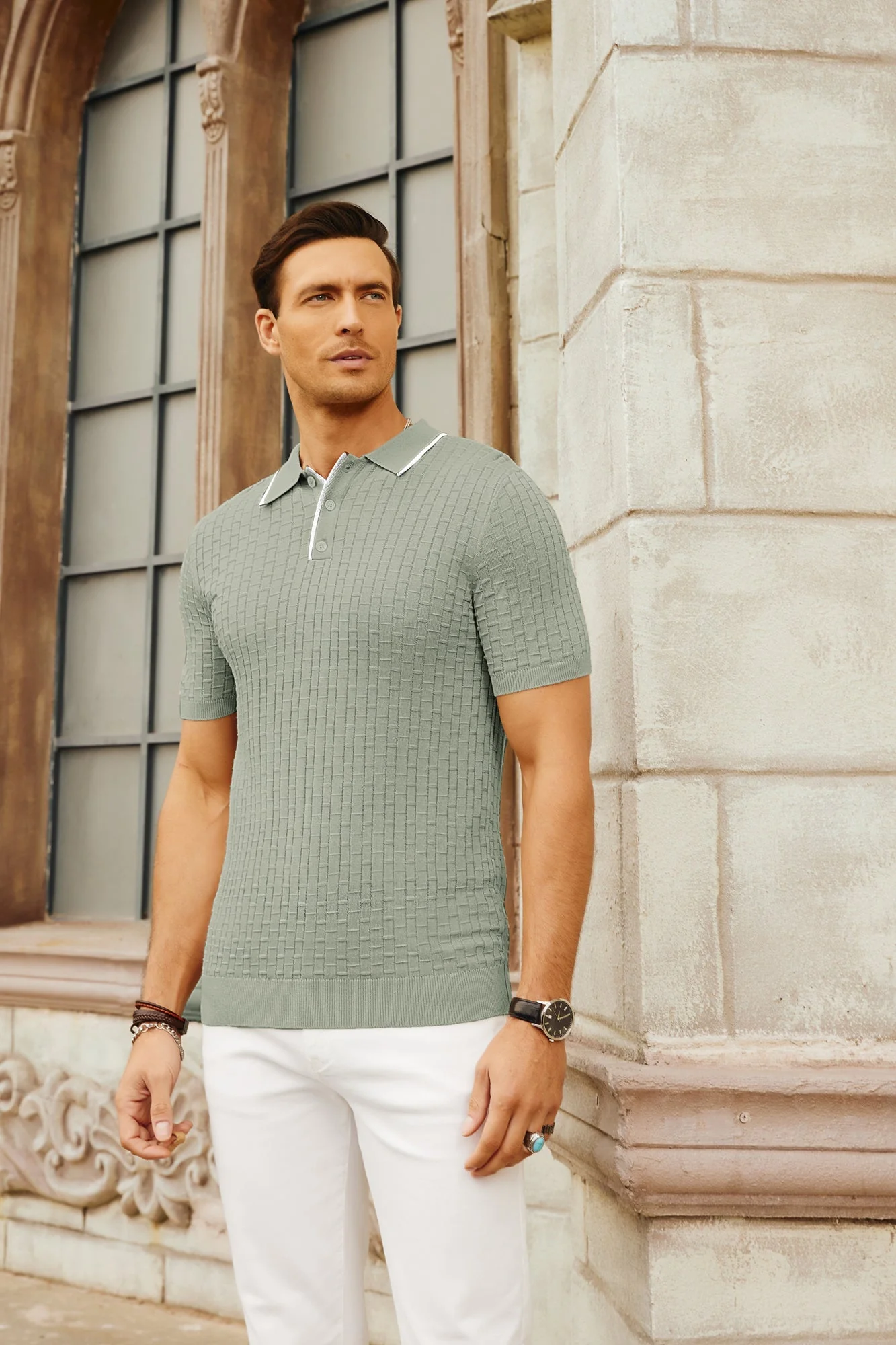 Mens Knitted Polo Shirts Short Sleeve Texture Golf Polo Pullover Shirts Casual Breathable Polo Shirts - Image 31