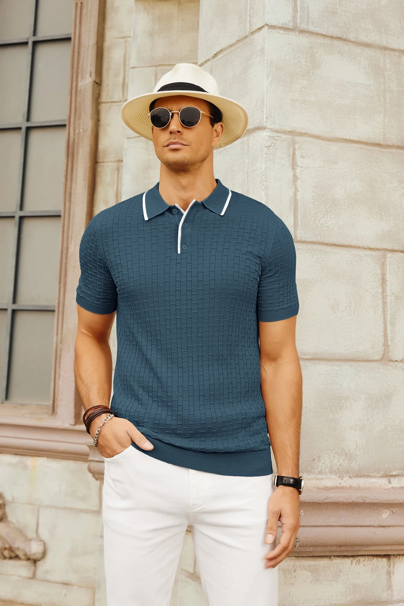 Mens Knitted Polo Shirts Short Sleeve Texture Golf Polo Pullover Shirts Casual Breathable Polo Shirts - Image 34