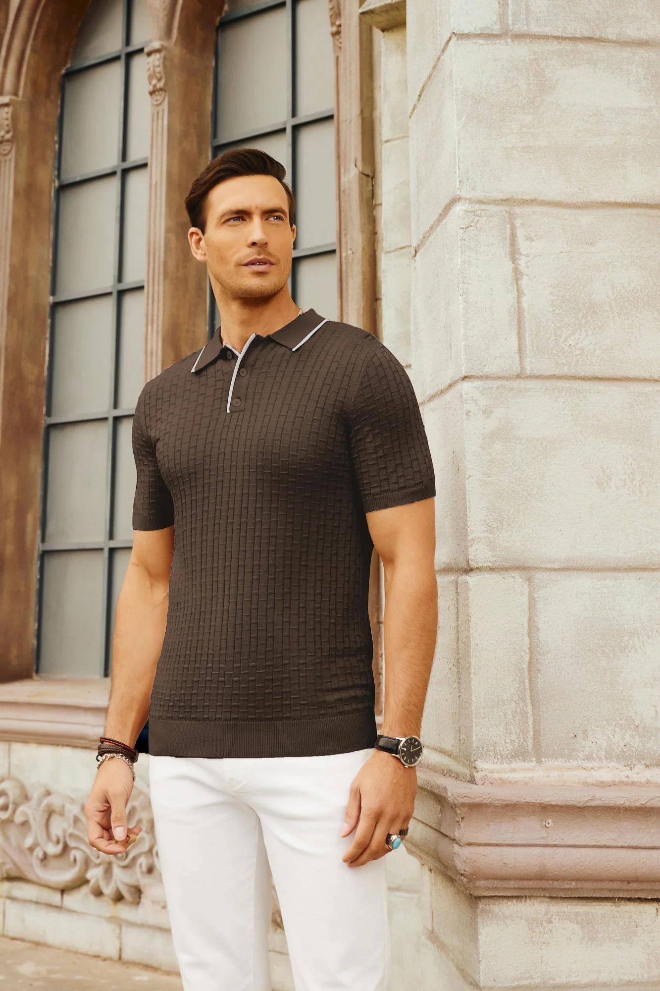 Mens Knitted Polo Shirts Short Sleeve Texture Golf Polo Pullover Shirts Casual Breathable Polo Shirts - Image 40