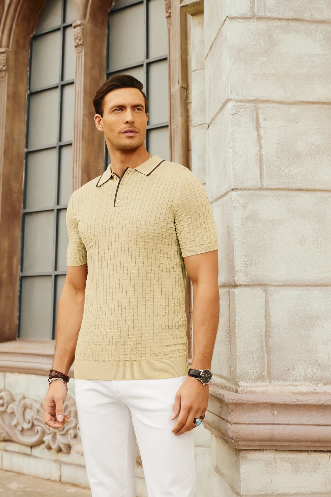 Mens Knitted Polo Shirts Short Sleeve Texture Golf Polo Pullover Shirts Casual Breathable Polo Shirts - Image 46