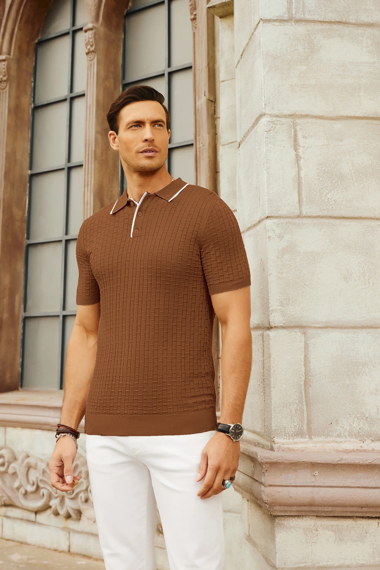 Mens Knitted Polo Shirts Short Sleeve Texture Golf Polo Pullover Shirts Casual Breathable Polo Shirts - Image 52