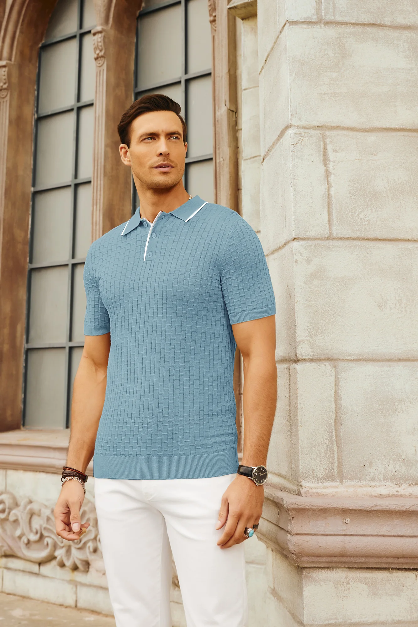 Mens Knitted Polo Shirts Short Sleeve Texture Golf Polo Pullover Shirts Casual Breathable Polo Shirts - Image 64