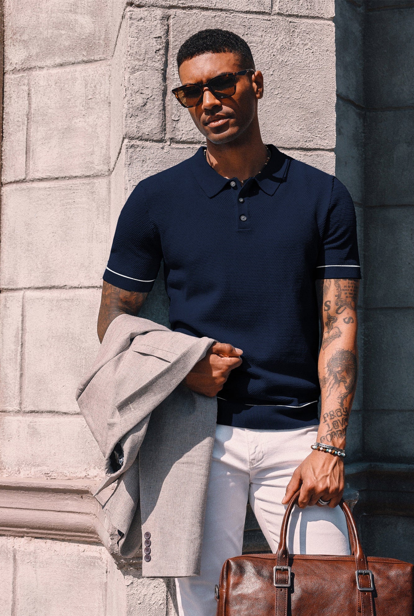 Mens Knitted Polo Shirts Short Sleeve Textured Pullover Golf Polo Casual T Shirts - Image 11