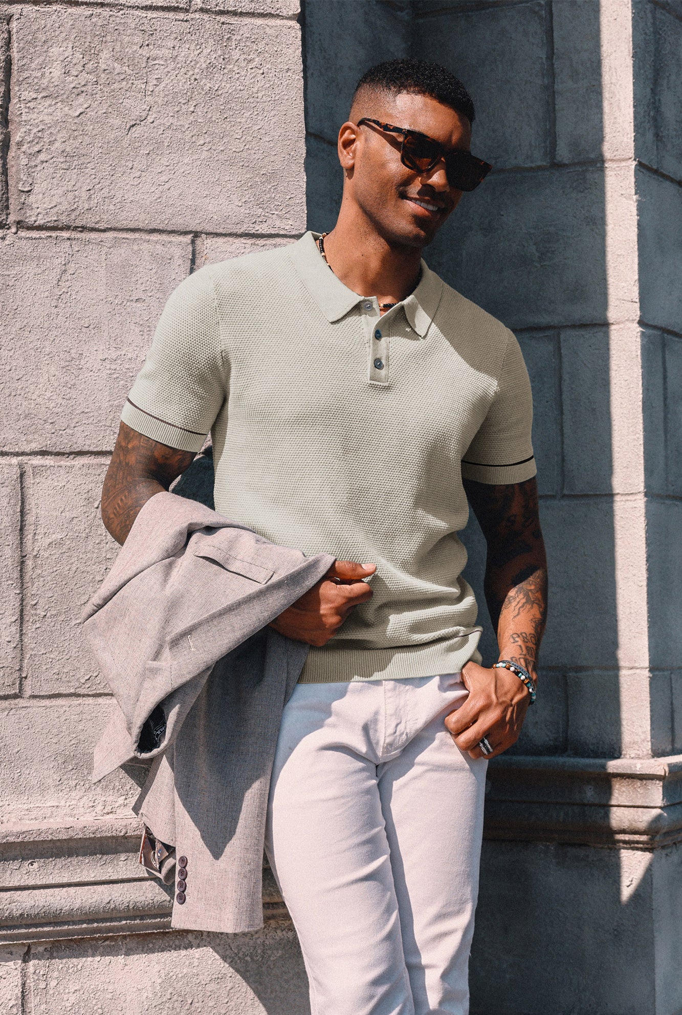 Mens Knitted Polo Shirts Short Sleeve Textured Pullover Golf Polo Casual T Shirts - Image 18