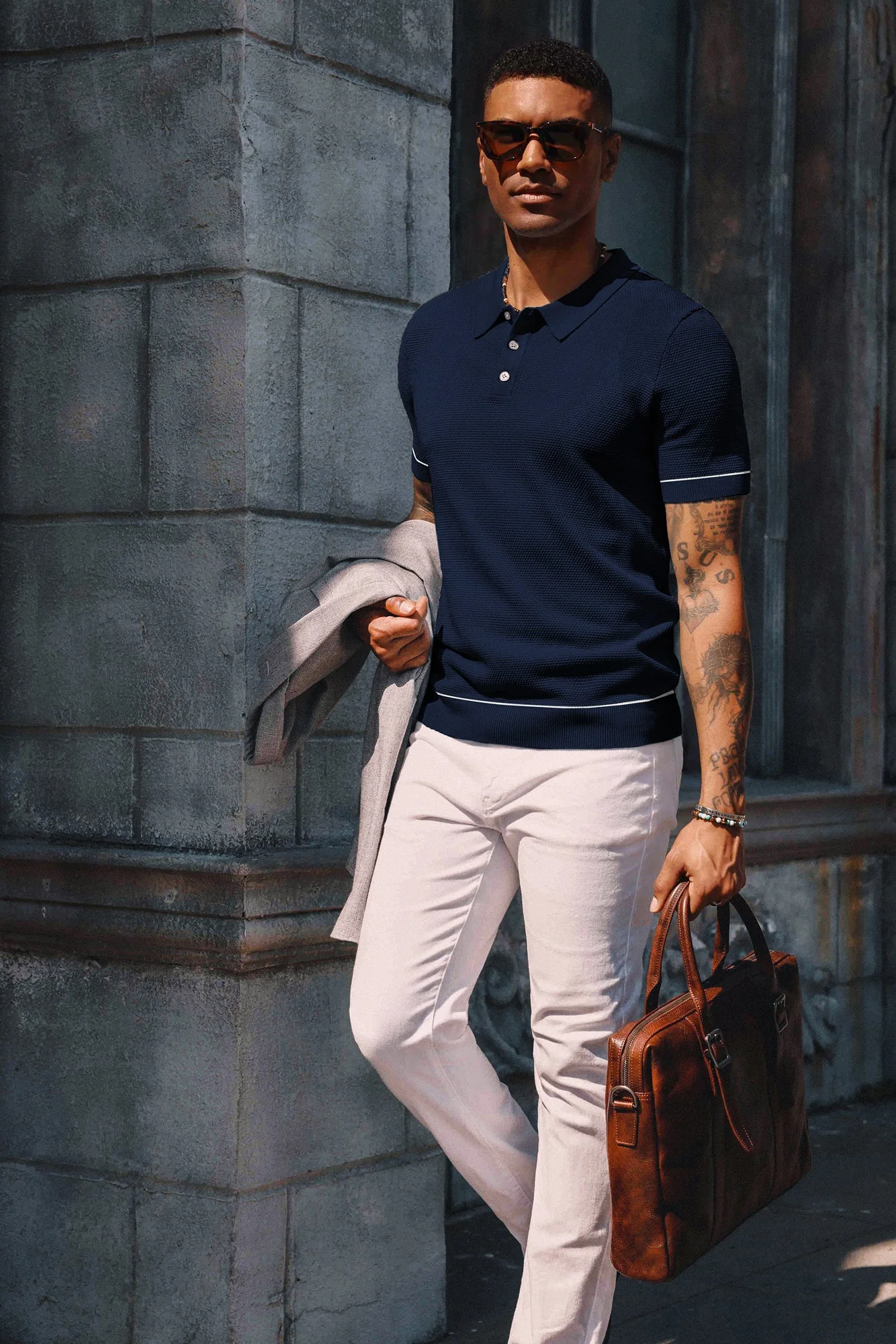 Mens Knitted Polo Shirts Short Sleeve Textured Pullover Golf Polo Casual T Shirts - Image 5
