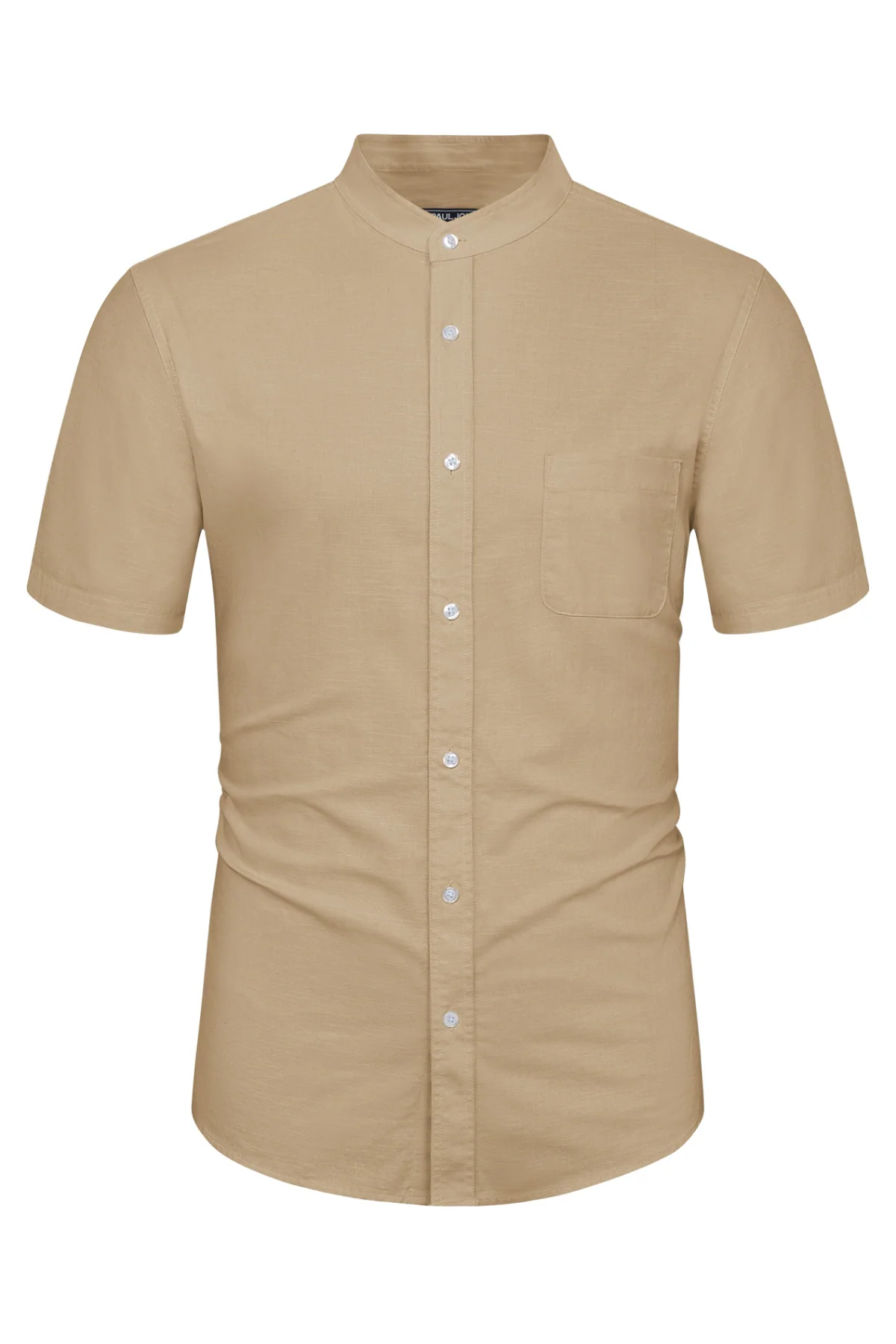 Mens Linen Henley Shirts Band Collar Short Sleeve Hippie Beach Shirts - Image 3