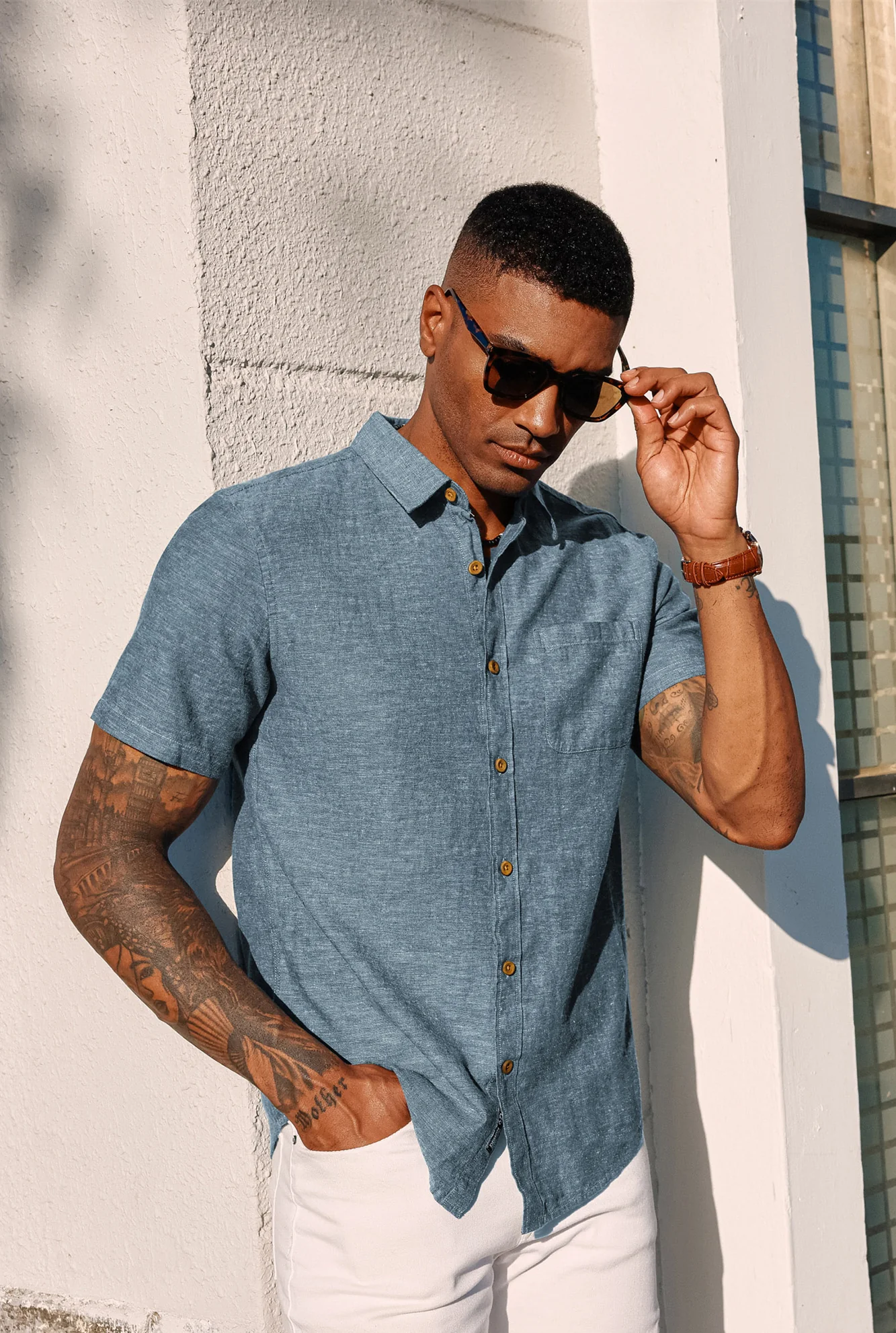 Men's Linen Shirts Short Sleeve Casual Button Down Cardigan Shirts Summer Beach Shirts - Image 14