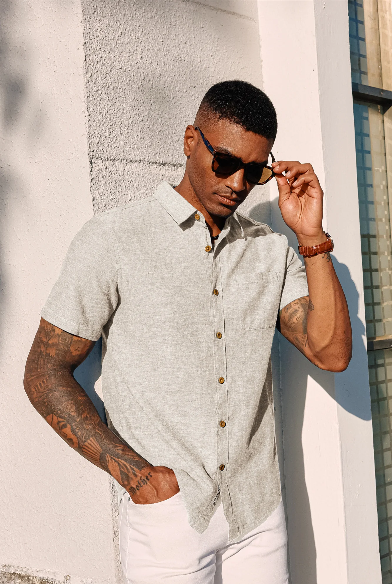 Men's Linen Shirts Short Sleeve Casual Button Down Cardigan Shirts Summer Beach Shirts - Image 19