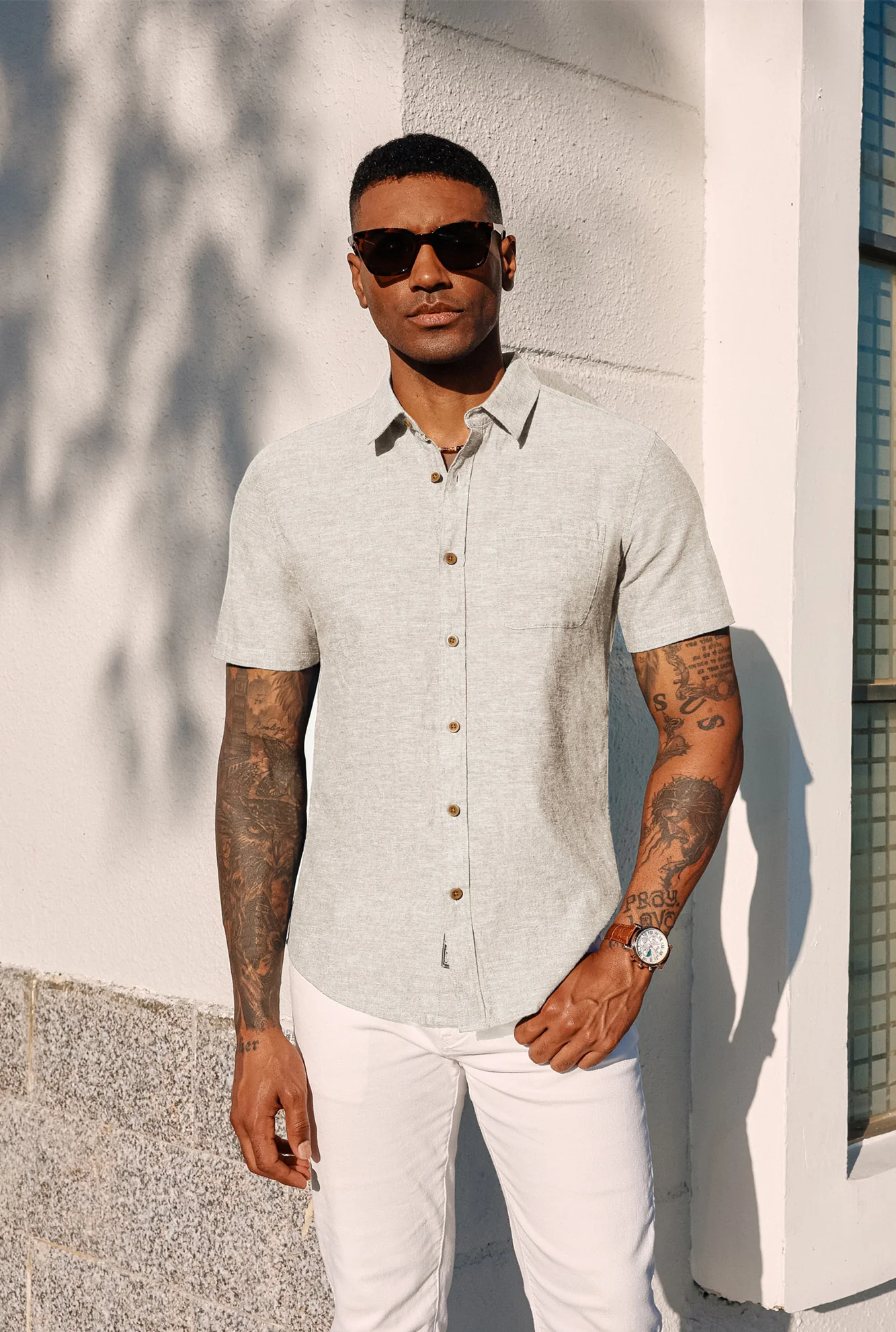 Men's Linen Shirts Short Sleeve Casual Button Down Cardigan Shirts Summer Beach Shirts - Image 21