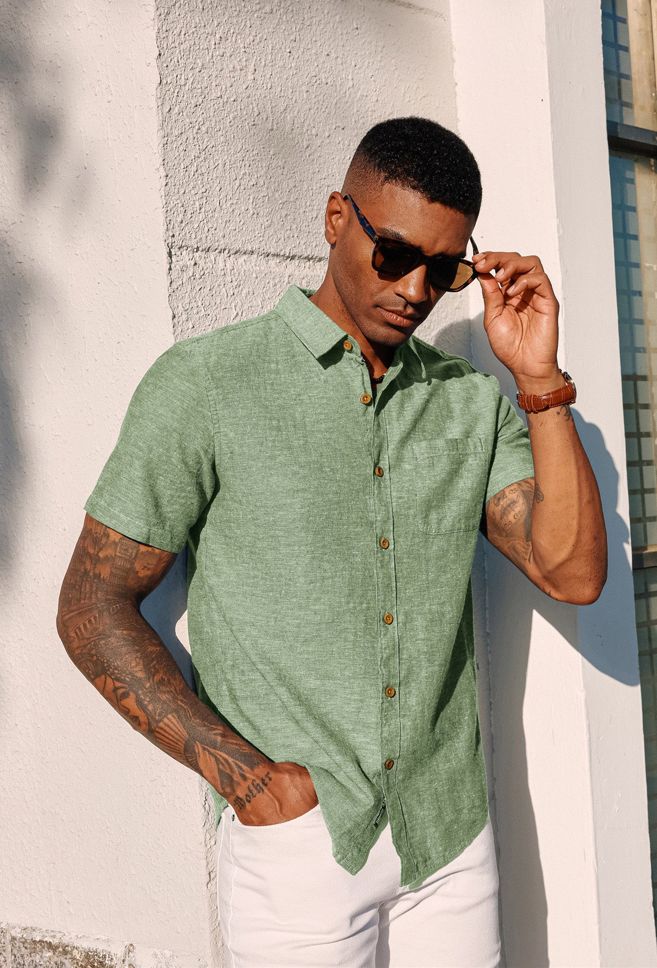 Men's Linen Shirts Short Sleeve Casual Button Down Cardigan Shirts Summer Beach Shirts - Image 30