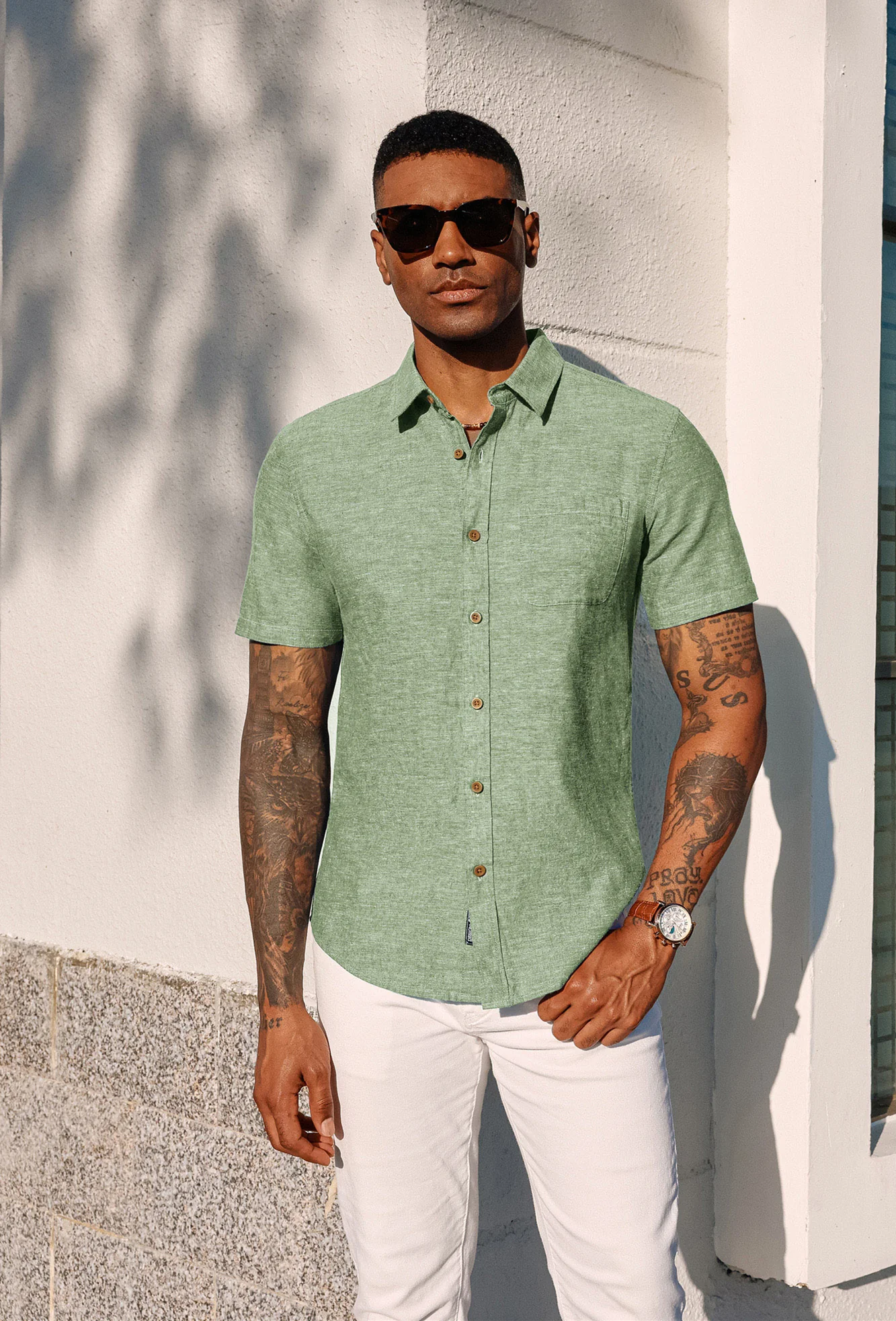 Men's Linen Shirts Short Sleeve Casual Button Down Cardigan Shirts Summer Beach Shirts - Image 31