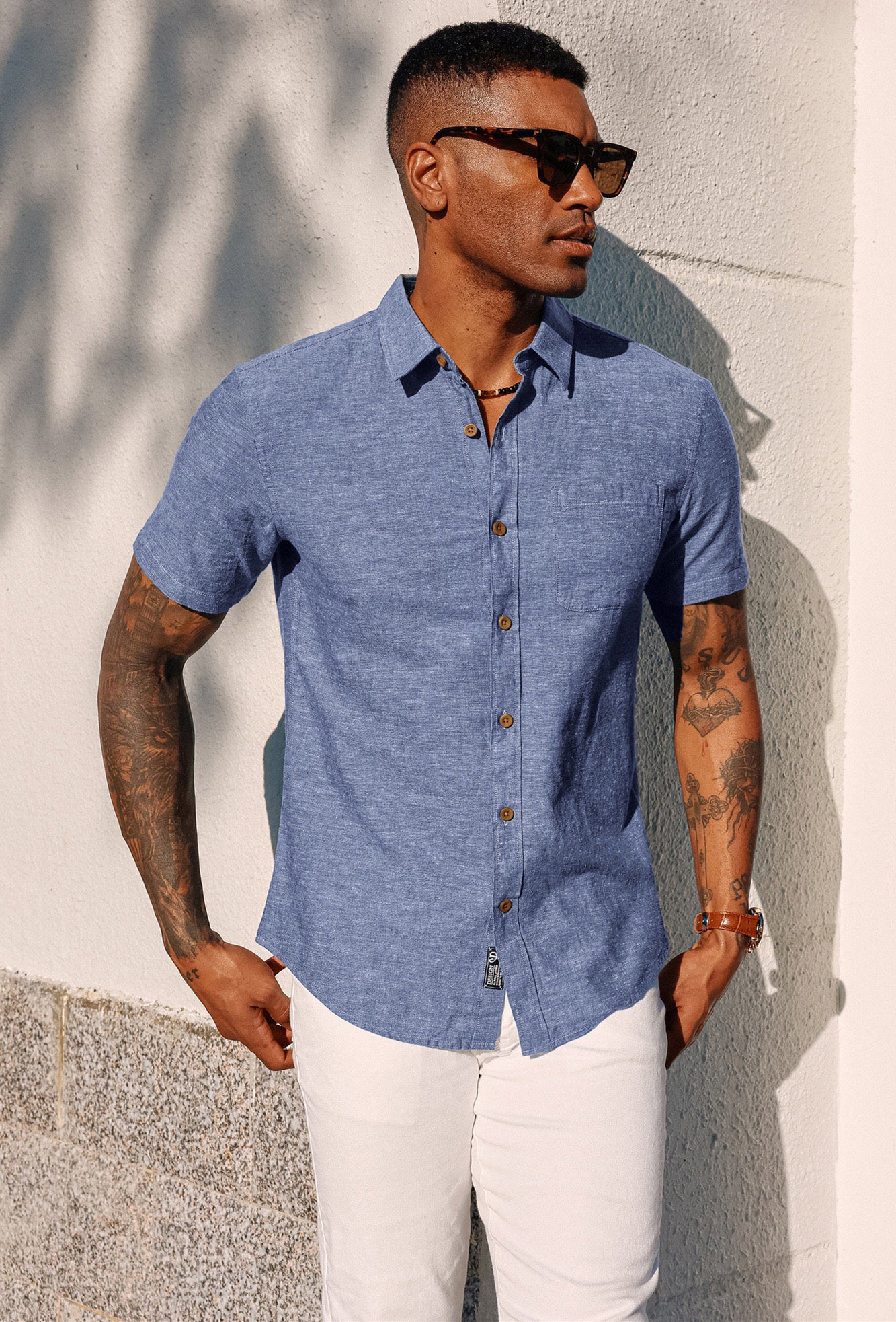 Men's Linen Shirts Short Sleeve Casual Button Down Cardigan Shirts Summer Beach Shirts - Image 33