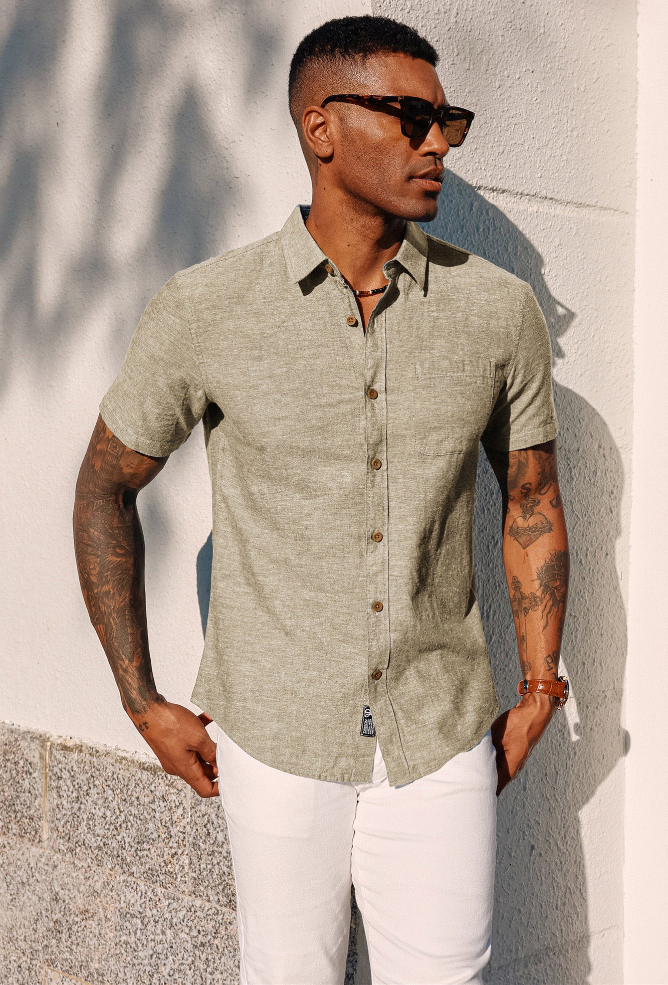 Men's Linen Shirts Short Sleeve Casual Button Down Cardigan Shirts Summer Beach Shirts - Image 43