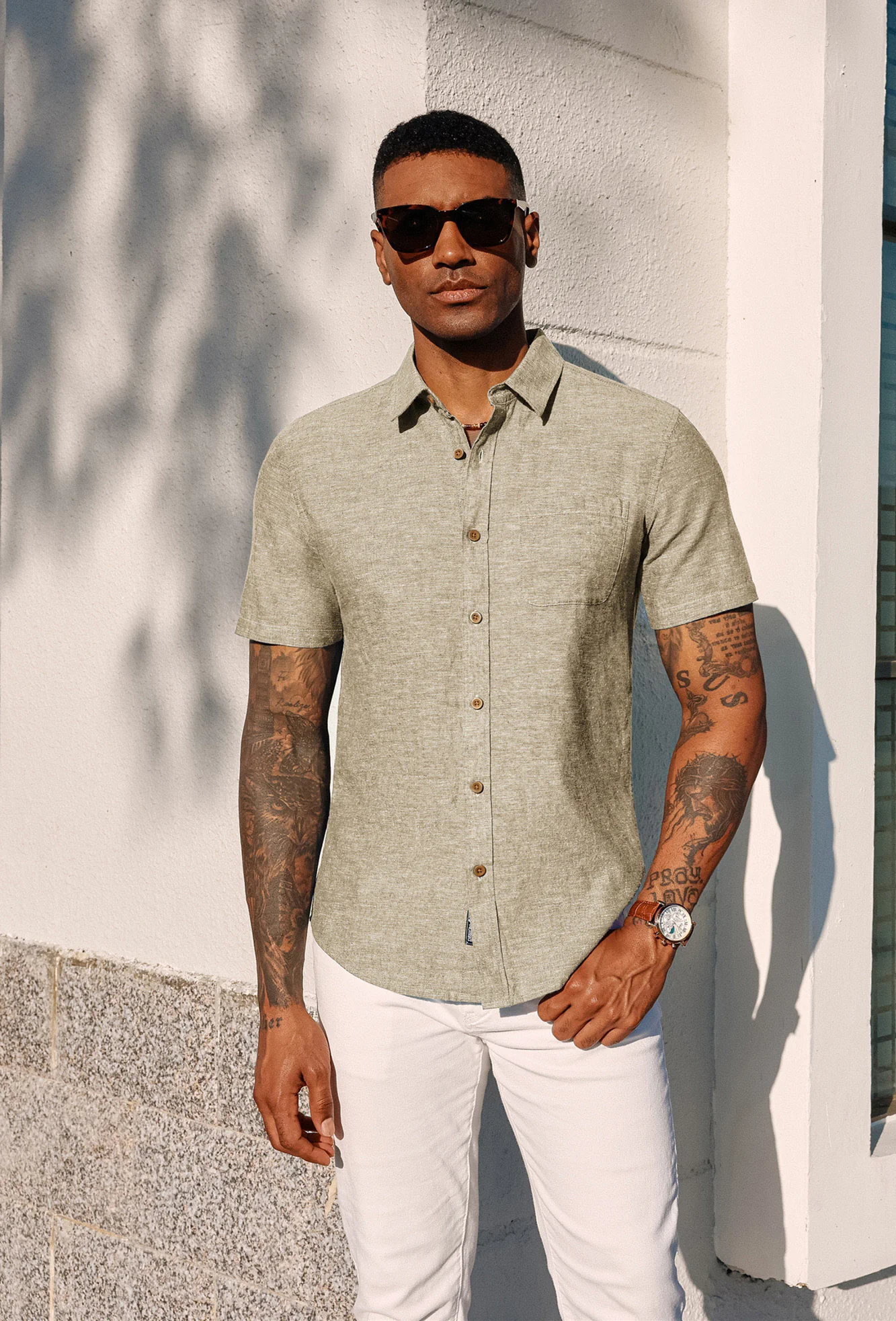 Men's Linen Shirts Short Sleeve Casual Button Down Cardigan Shirts Summer Beach Shirts - Image 46