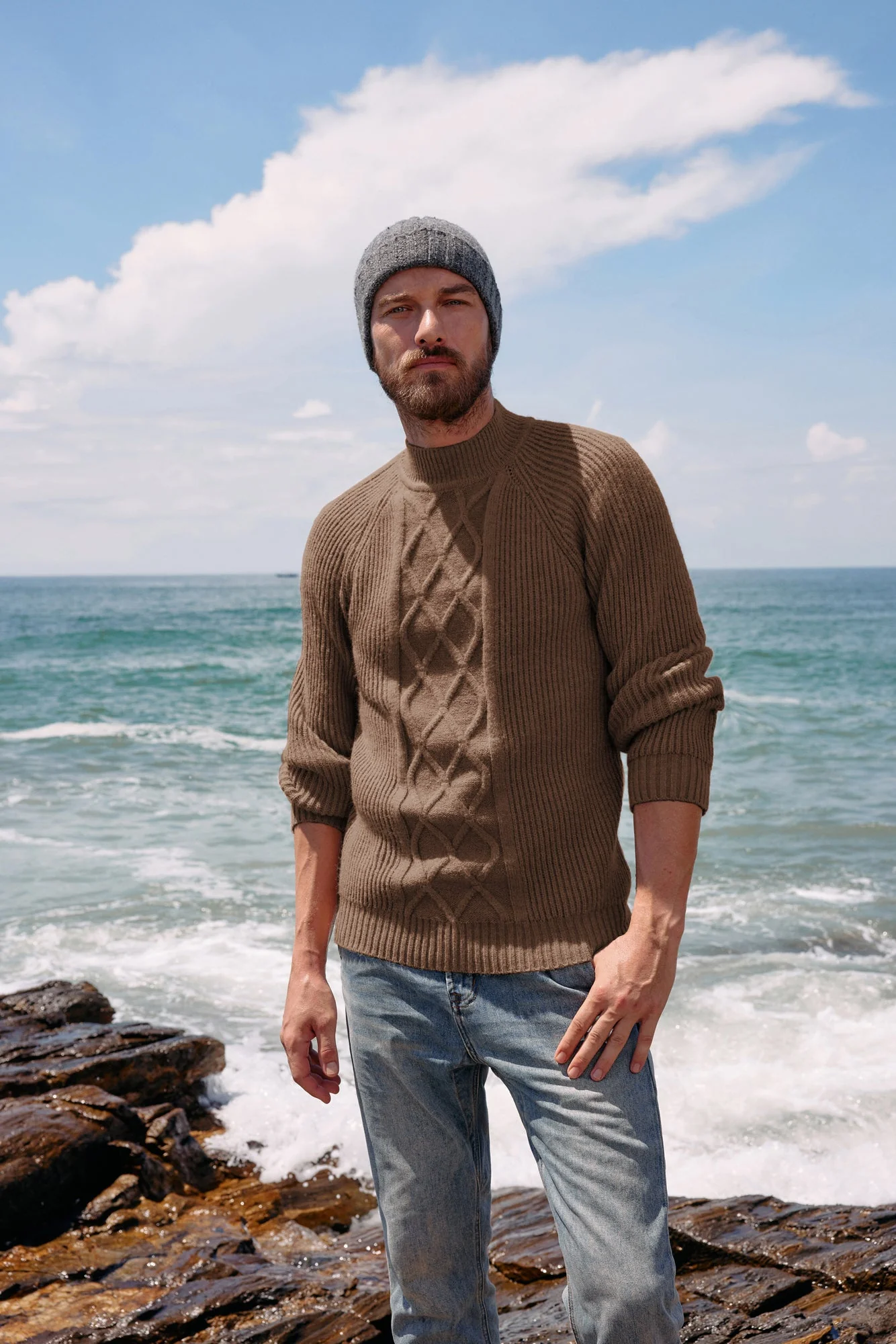 Men's Mock Neck Sweater Casual Cable Twisted Knitted Pullover Sweater - Image 21