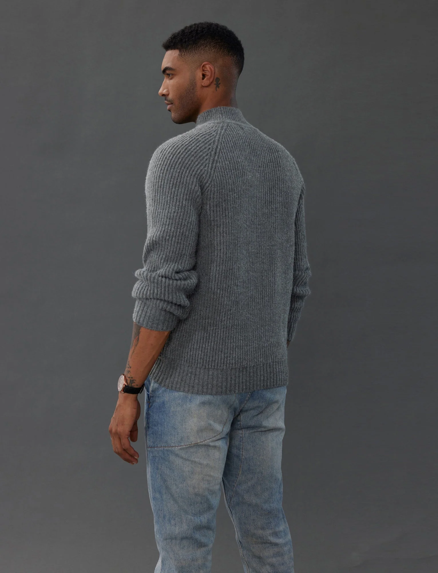 Men's Mock Neck Sweater Casual Cable Twisted Knitted Pullover Sweater - Image 7