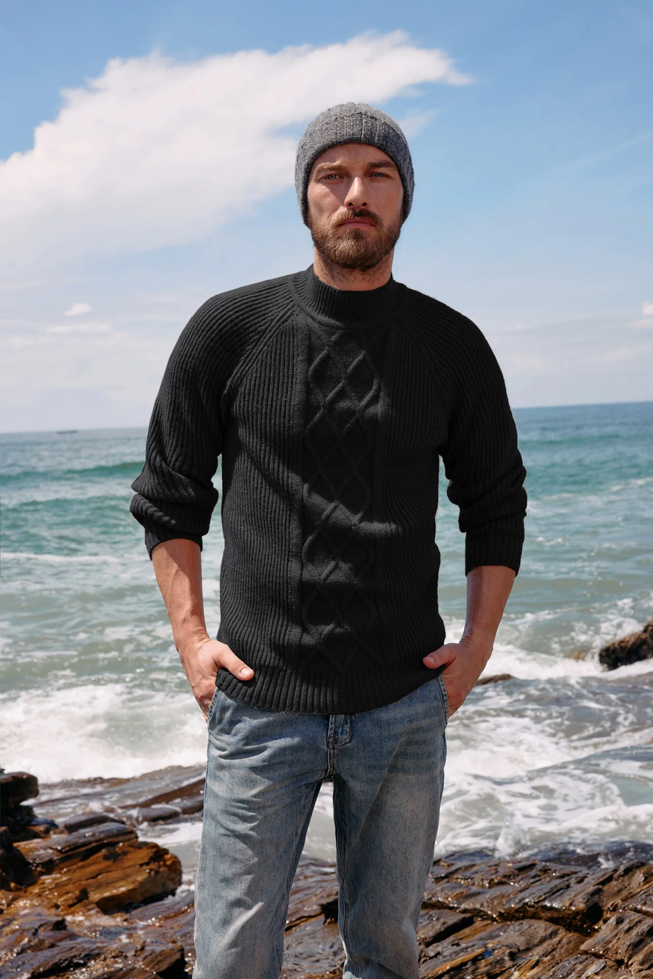 Men's Mock Neck Sweaters Casual Cable Twisted Knitted Pullover Sweaters - Image 12