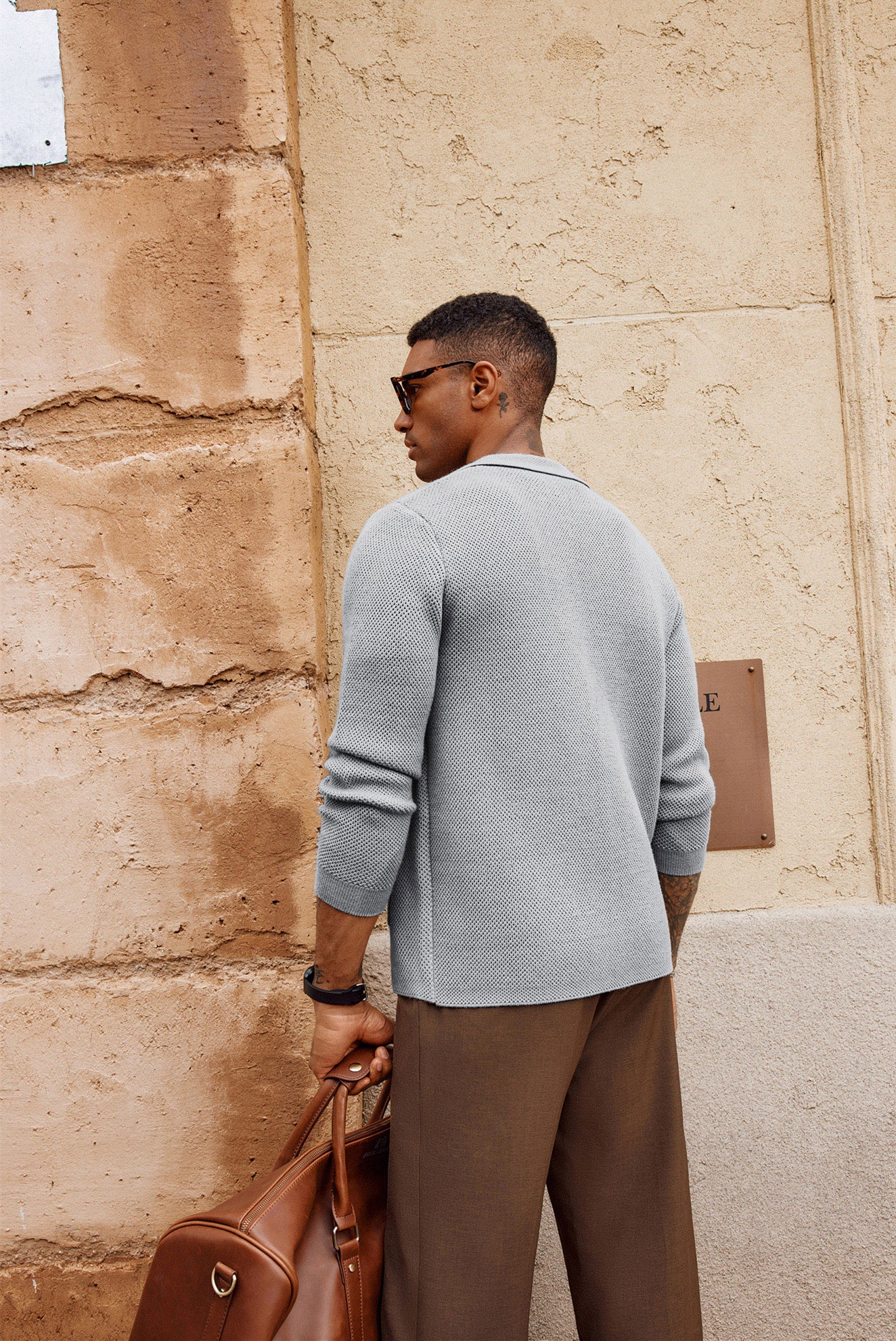Mens Notch Collar Cardigan Sweaters Knit Textured Sweater Button Down Blazer with Pockets - Image 39