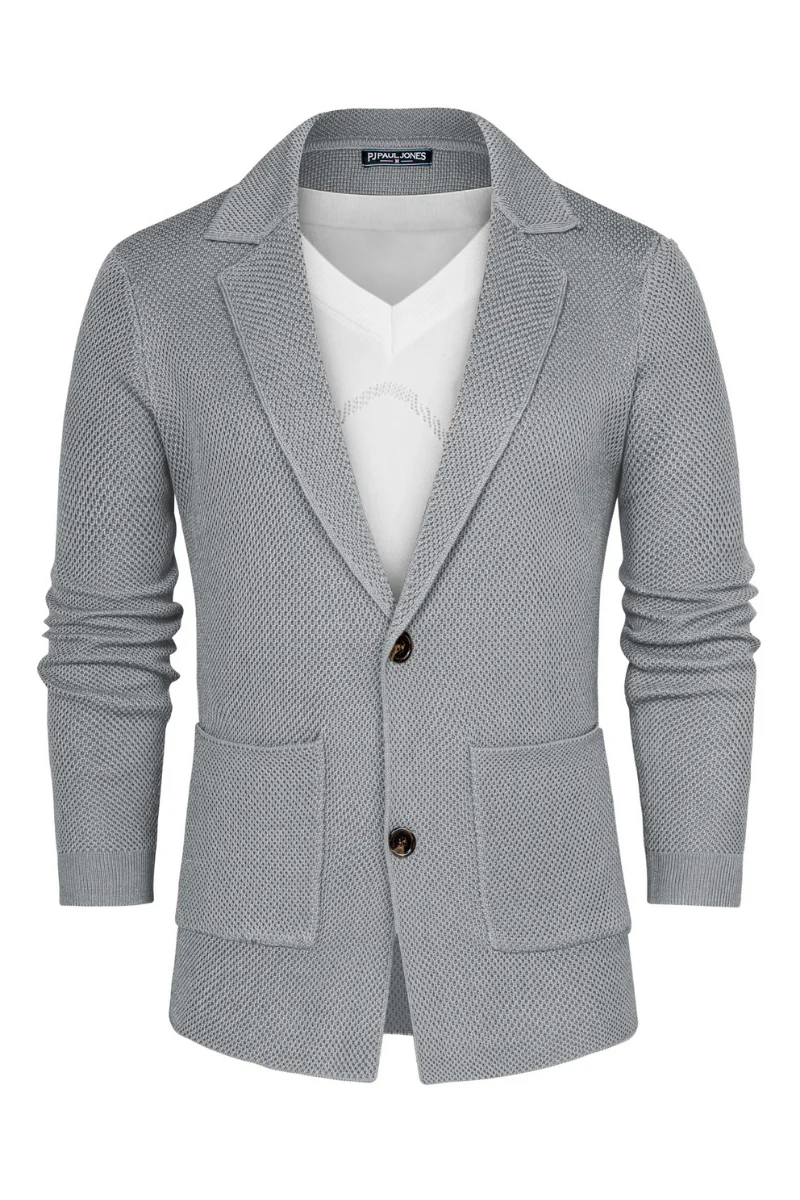 Mens Notch Collar Cardigan Sweaters Knit Textured Sweater Button Down Blazer with Pockets - Image 40