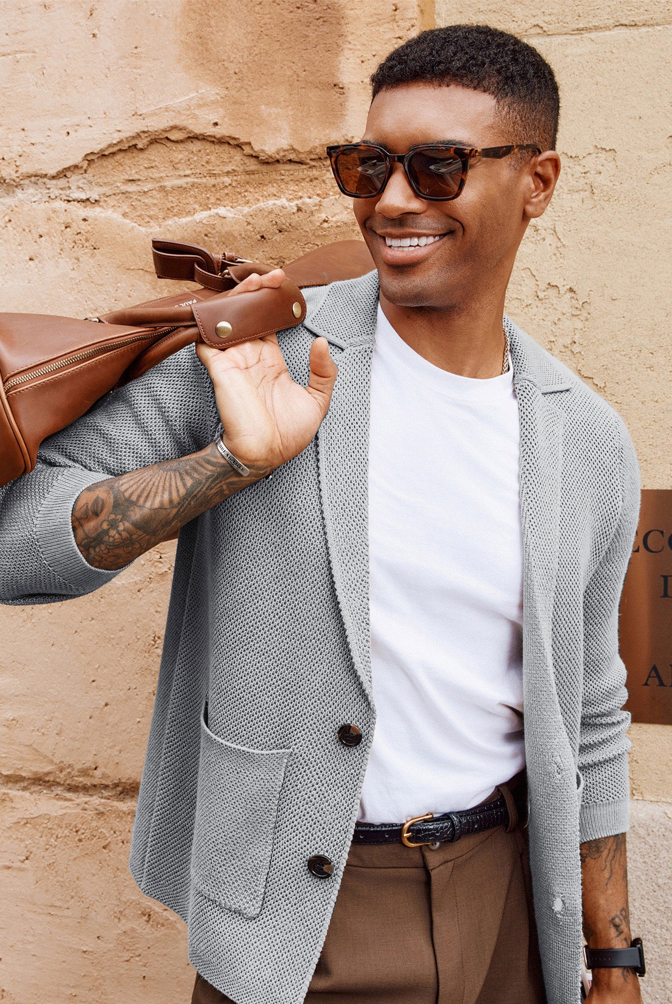 Mens Notch Collar Cardigan Sweaters Knit Textured Sweater Button Down Blazer with Pockets - Image 42