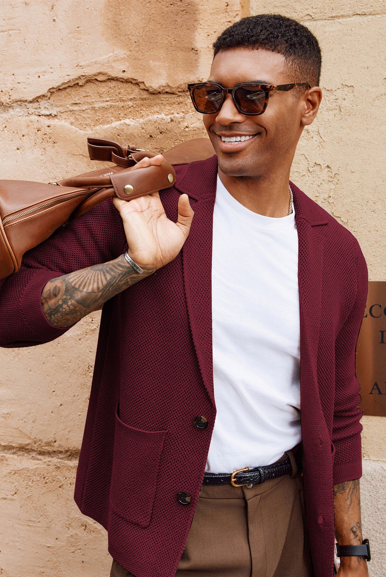 Mens Notch Collar Cardigan Sweaters Knit Textured Sweater Button Down Blazer with Pockets - Image 53