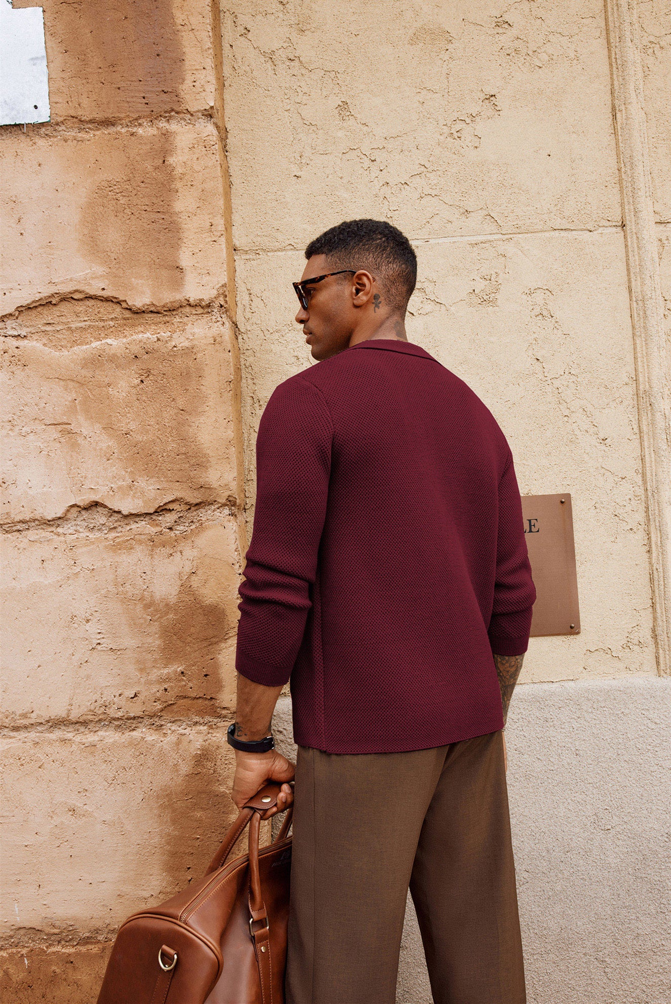 Mens Notch Collar Cardigan Sweaters Knit Textured Sweater Button Down Blazer with Pockets - Image 57