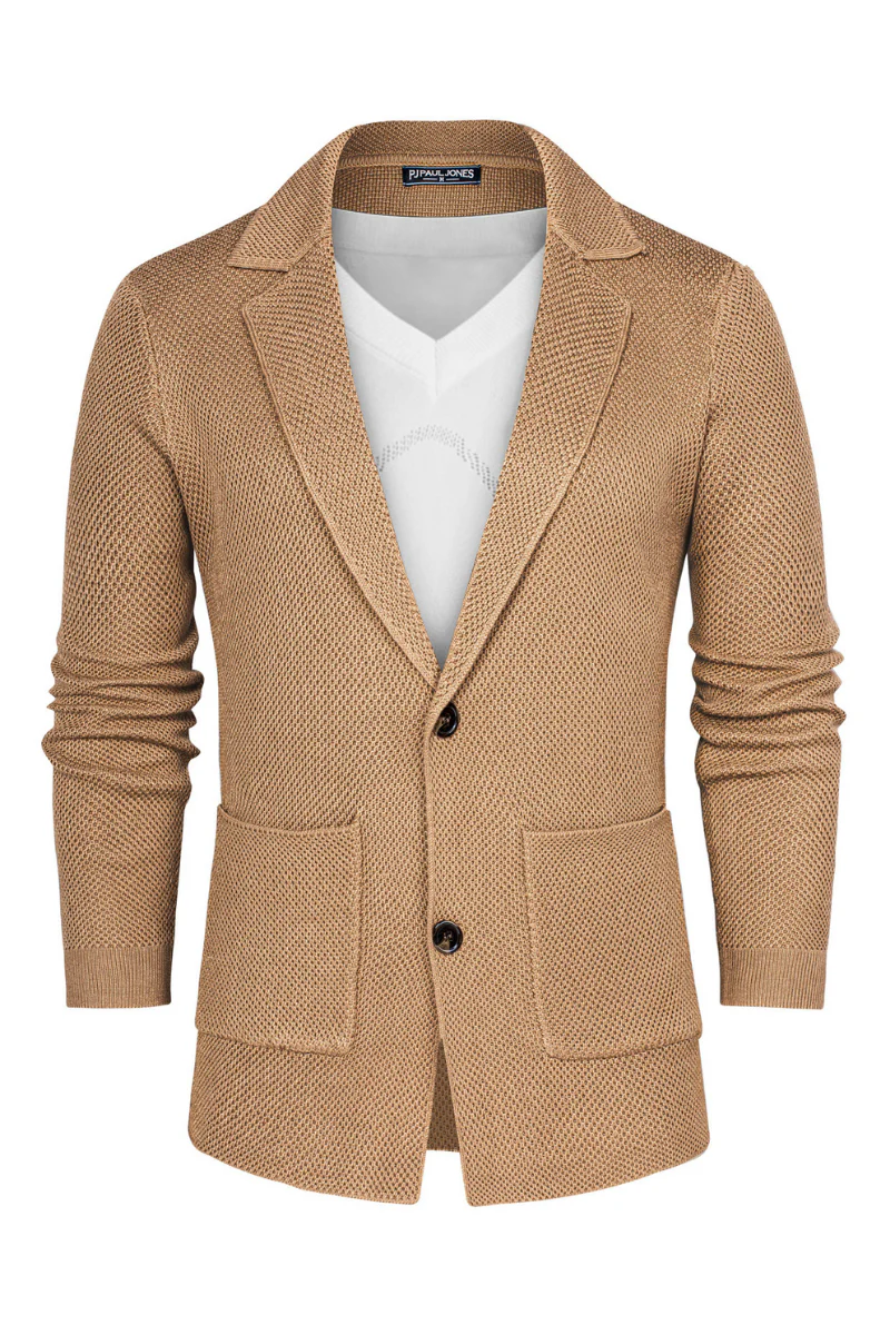 Mens Notch Collar Cardigan Sweaters Knit Textured Sweater Button Down Blazer with Pockets - Image 9