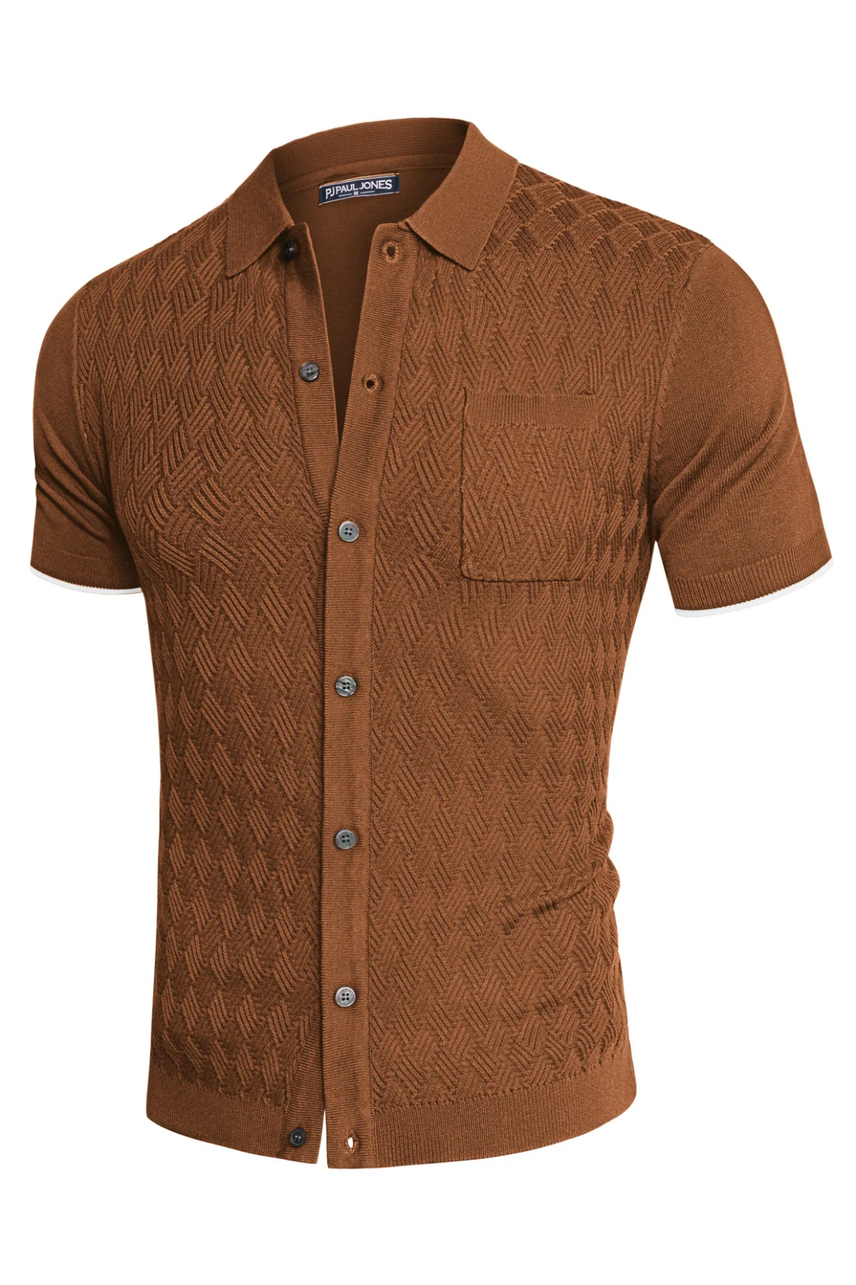 Men's Polo Cardigan Shirt Short Sleeve Textured Button Down Knit Polo Shirts - Image 21