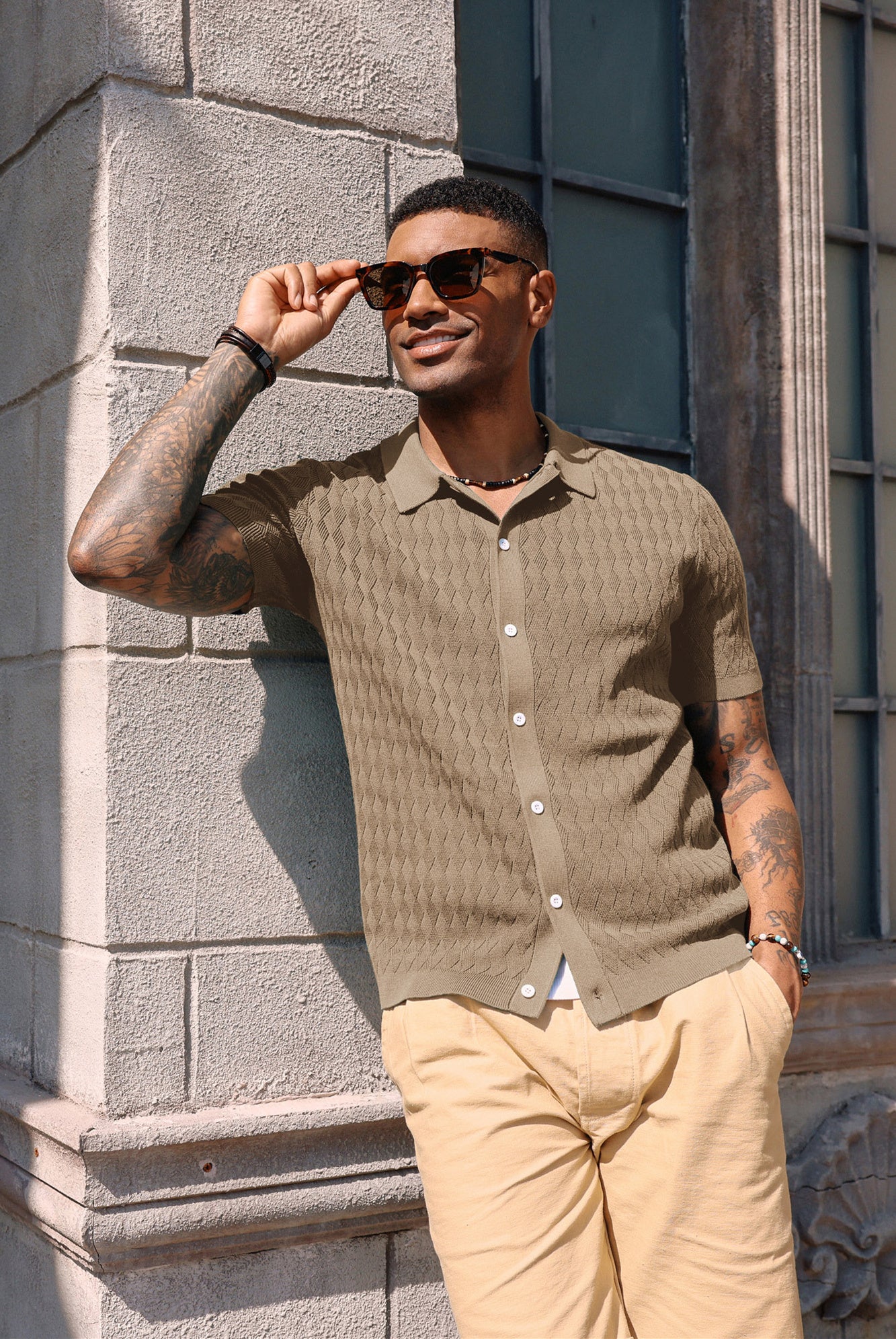 Mens Polo Cardigan Shirts Vintage Argyle Short Sleeve Knitting Golf Shirts - Image 22