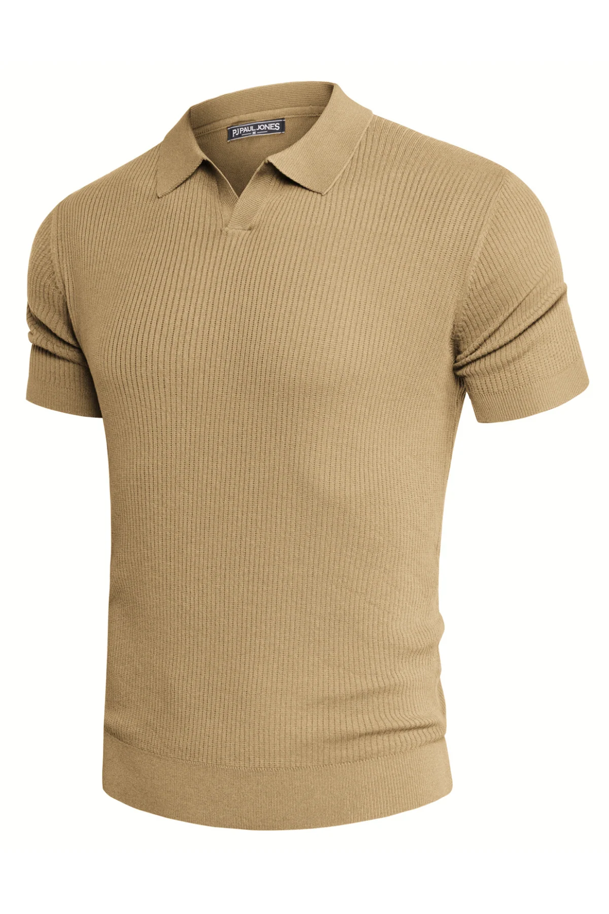Men's Polo Shirt Ribbed Textured V Neck Knit Polo Shirts - Image 13