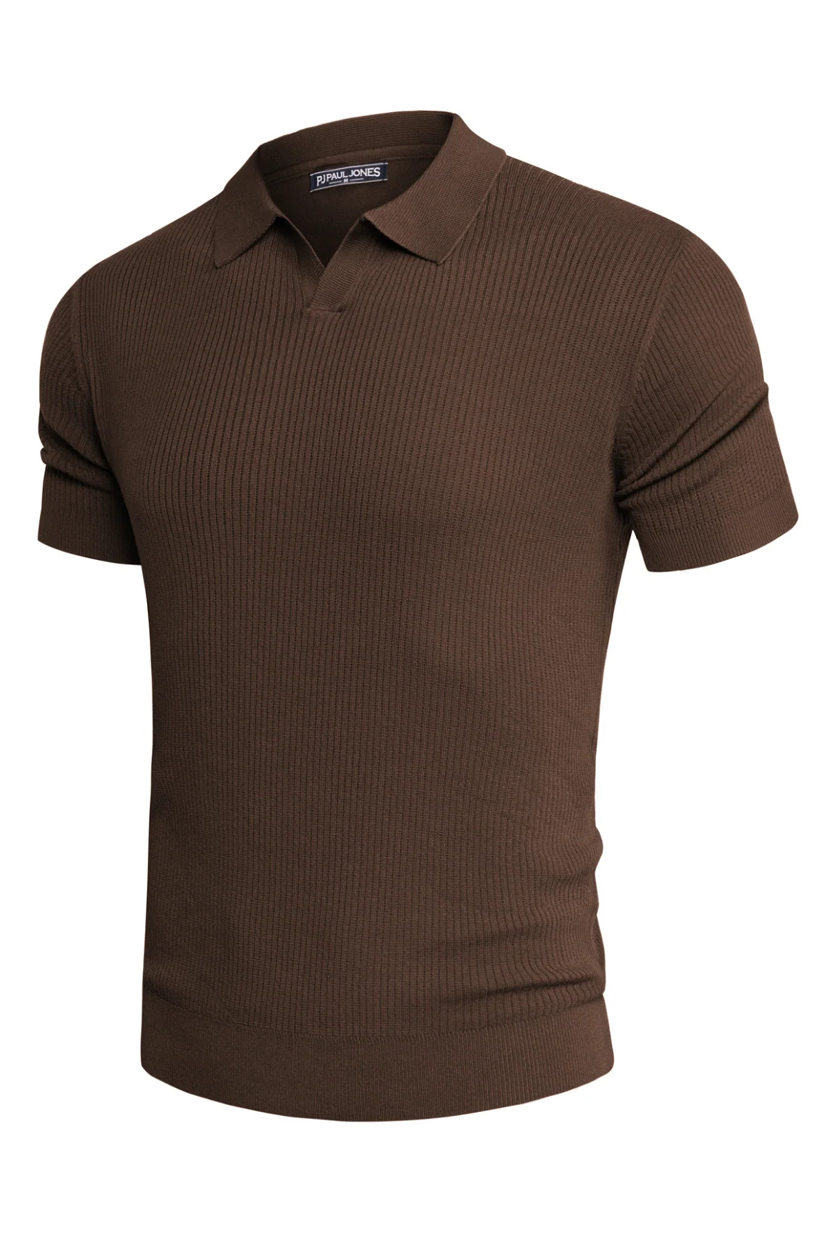 Men's Polo Shirt Ribbed Textured V Neck Knit Polo Shirts - Image 18