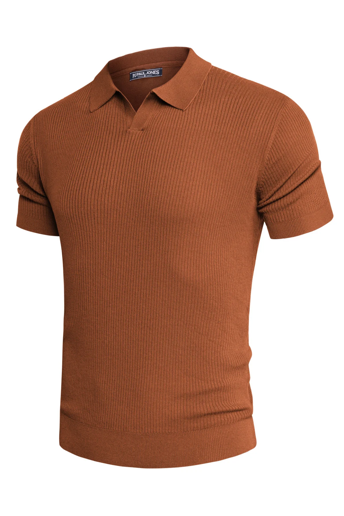 Men's Polo Shirt Ribbed Textured V Neck Knit Polo Shirts - Image 28