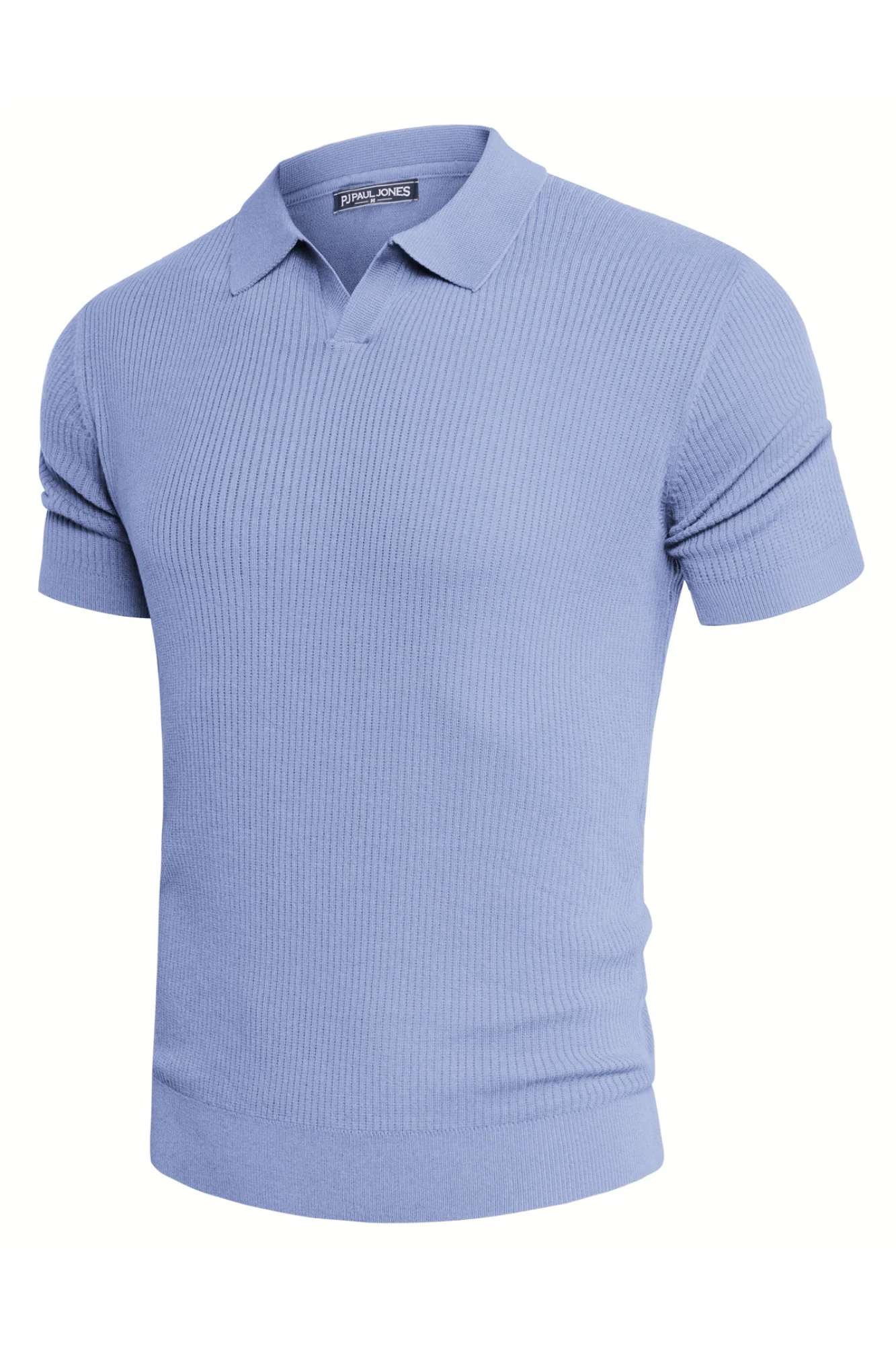 Men's Polo Shirt Ribbed Textured V Neck Knit Polo Shirts - Image 58