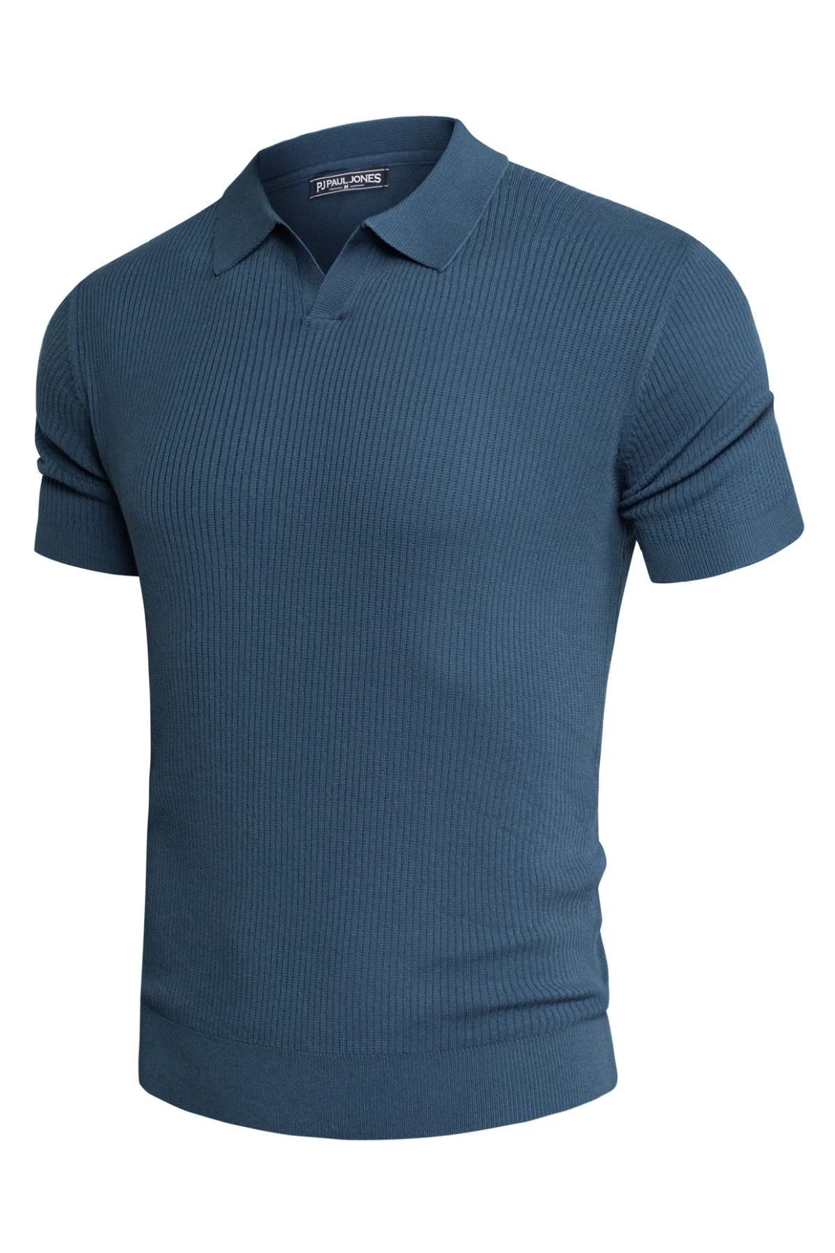Men's Polo Shirt Ribbed Textured V Neck Knit Polo Shirts - Image 8