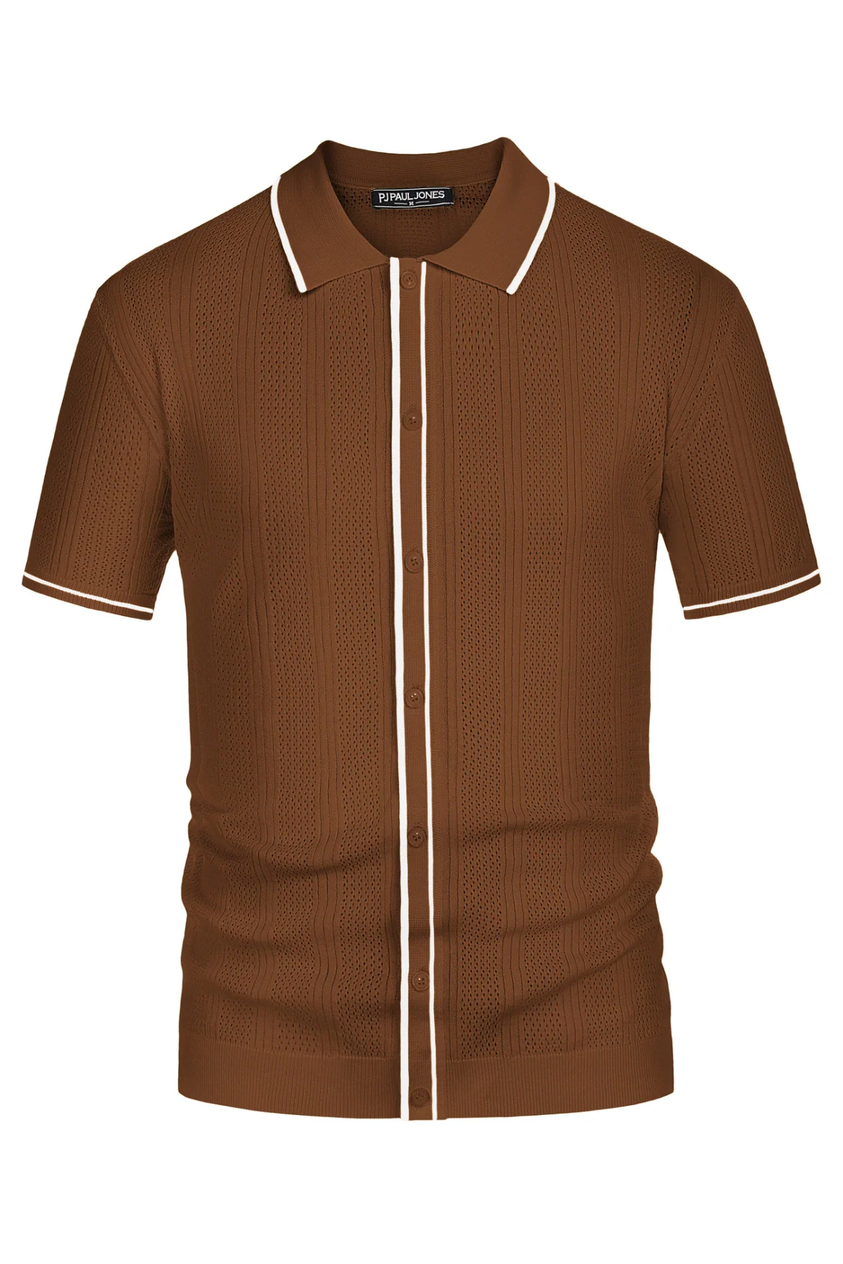 Men's Polo Shirt Vintage Short Sleeve Knit Cardigans Shirts Casual Lightweight Hollow Out Shirt - Image 38