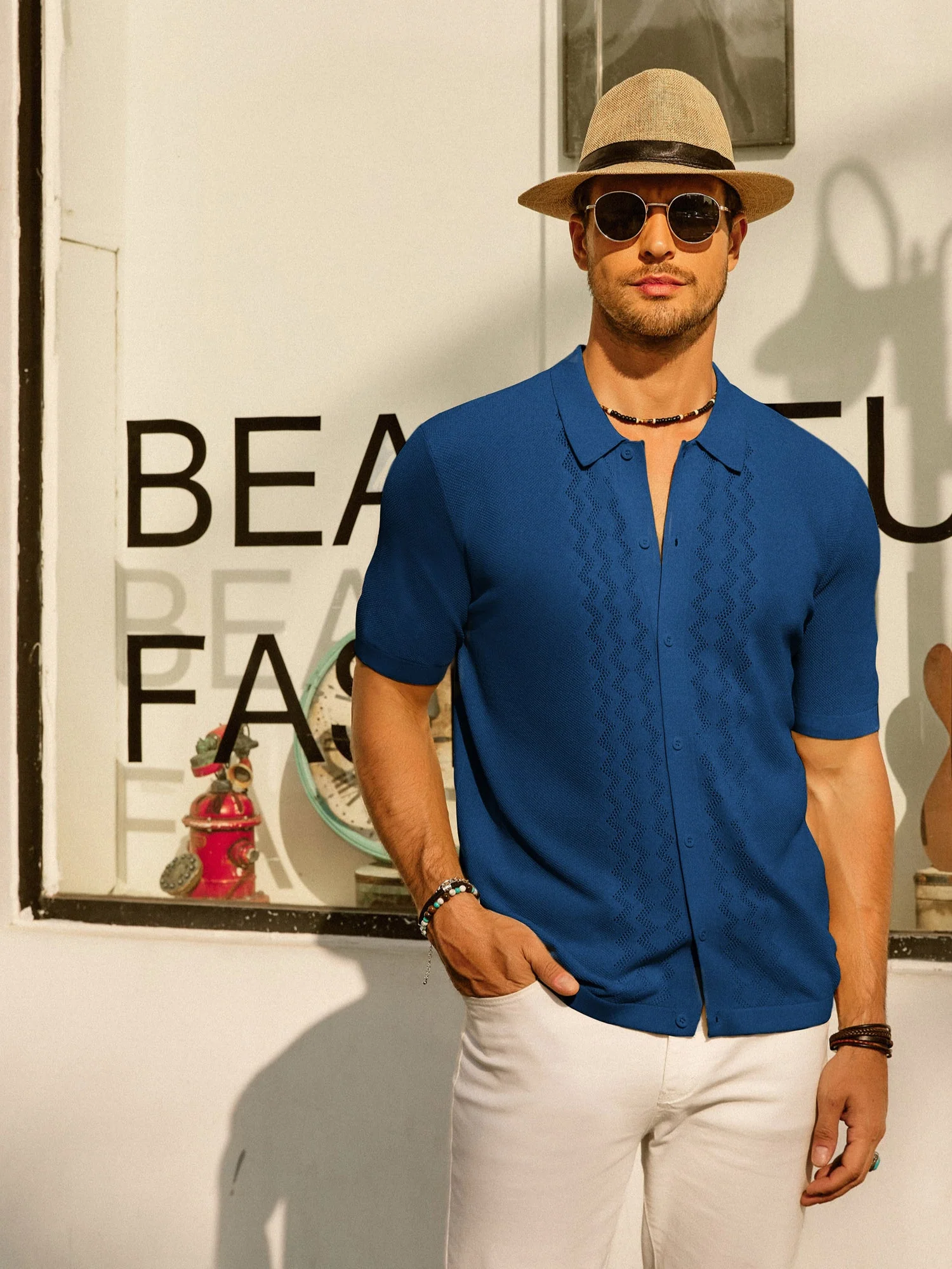 Men's Polo Shirts Breathable Knit Cardigans Shirts Vintage Knitted Shirt Short Sleeve Hollowed Out Casual Clothing - Image 12