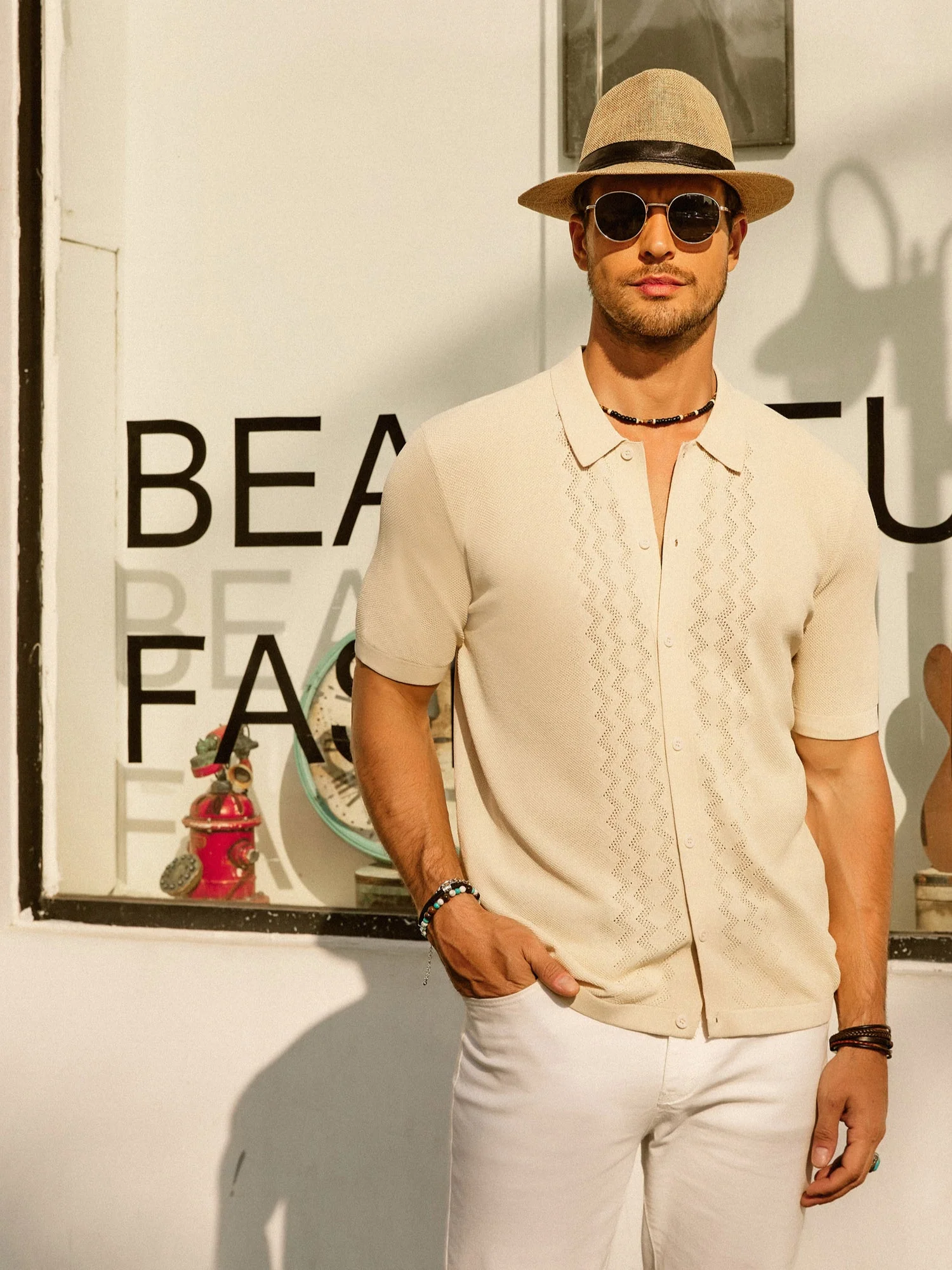 Men's Polo Shirts Breathable Knit Cardigans Shirts Vintage Knitted Shirt Short Sleeve Hollowed Out Casual Clothing - Image 7