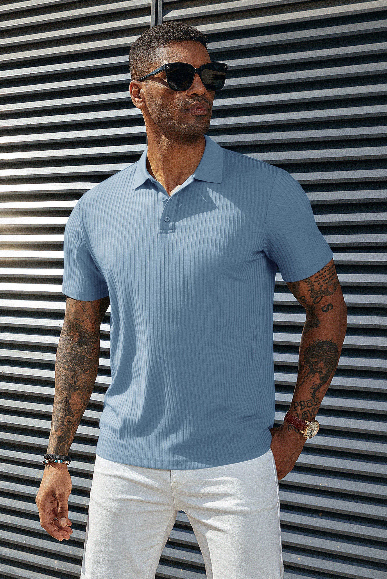 Mens Polo Shirts Textured Knit Short Sleeve Stretchy Golf Shirts - Image 34