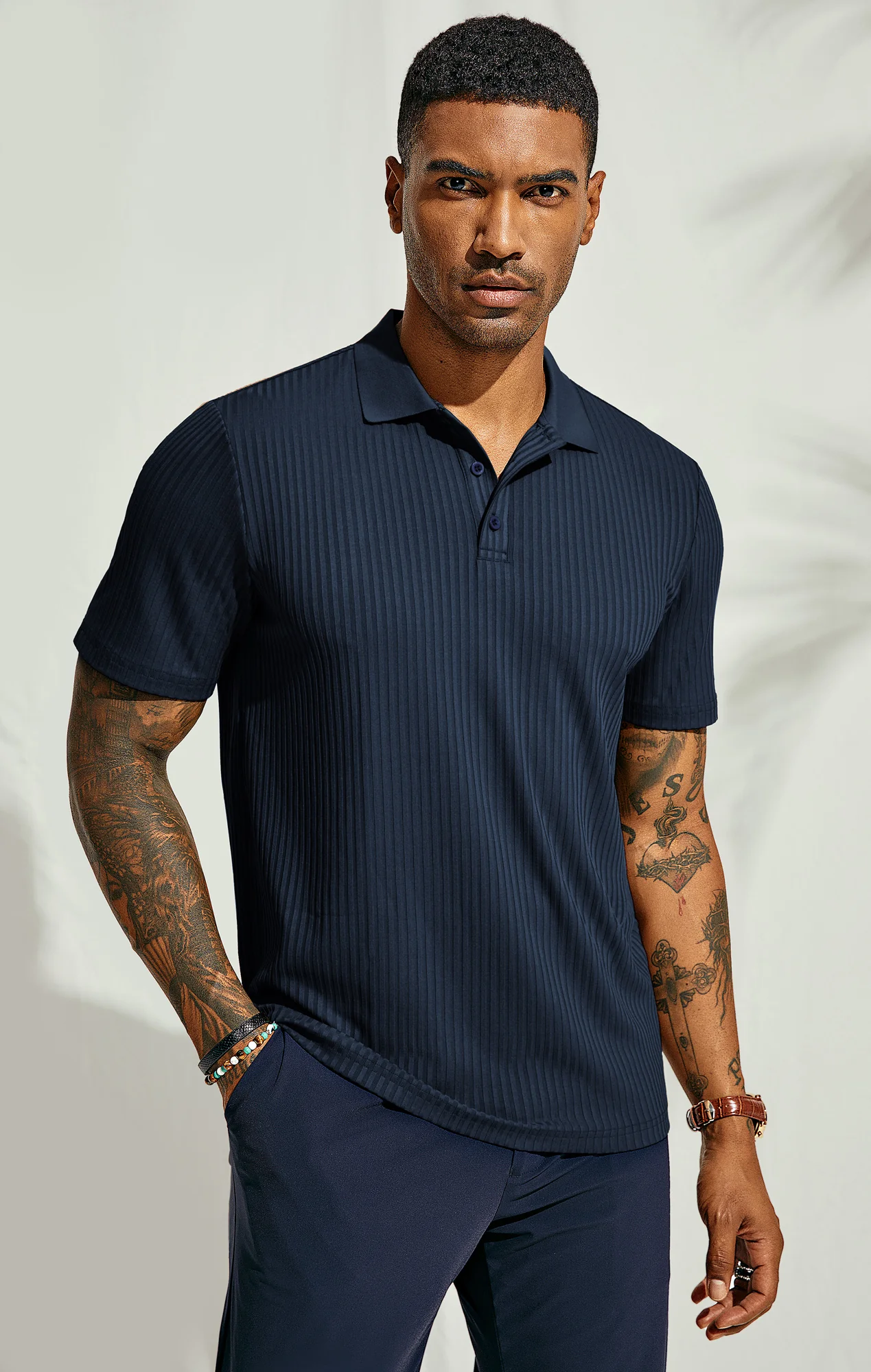 Mens Polo Shirts Textured Knit Short Sleeve Stretchy Golf Shirts - Image 8